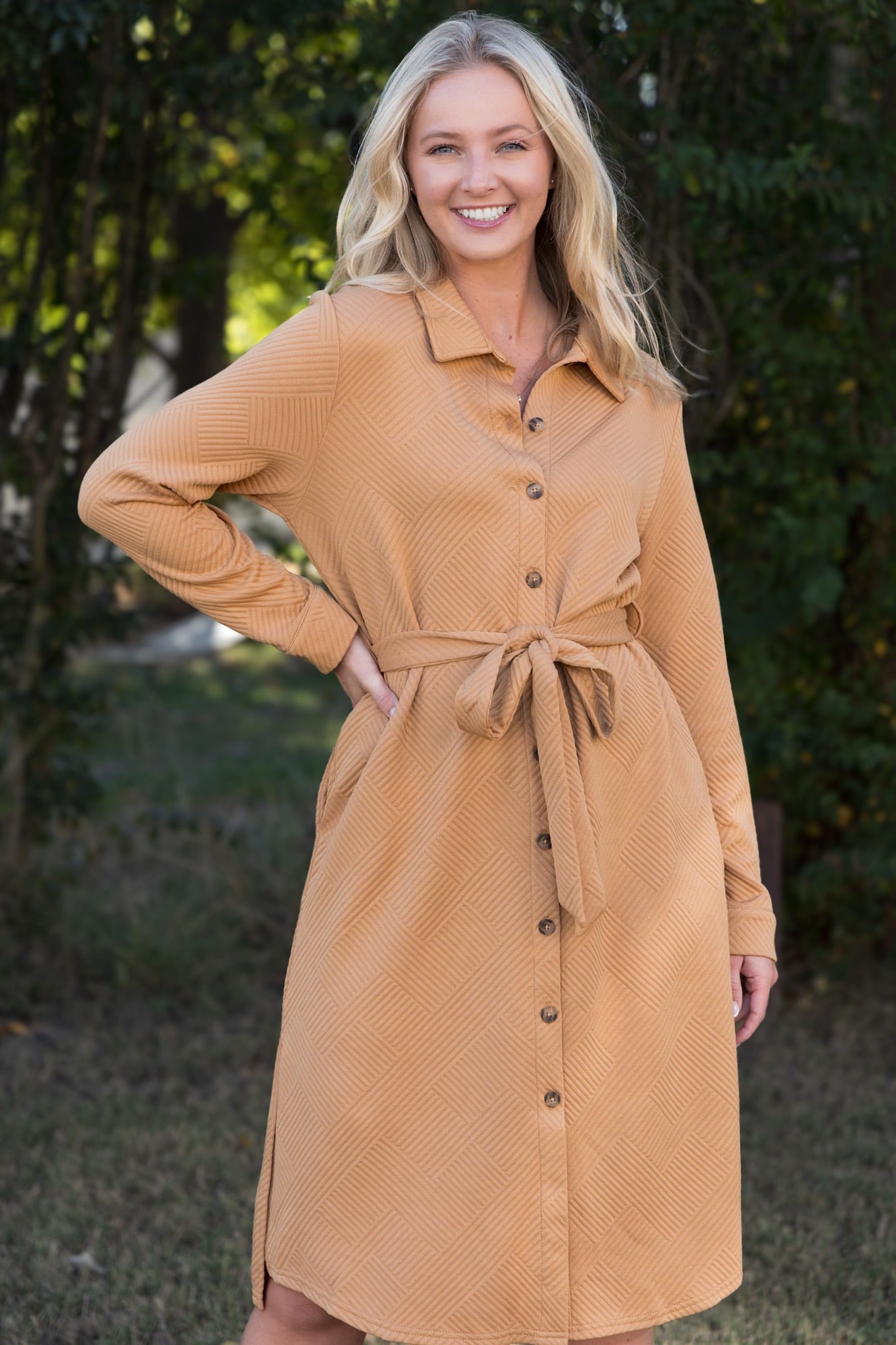 Tanner Textured Midi Dress - Camel