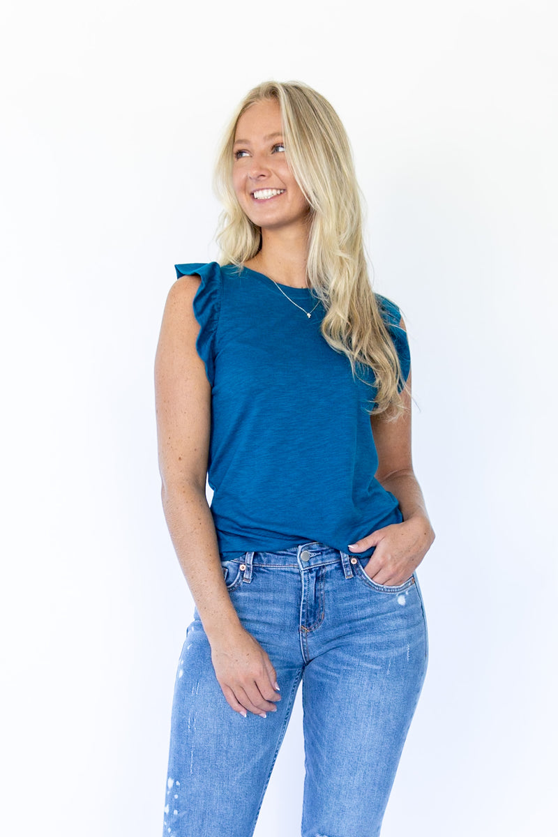 North Ruffle Sleeve Tank Top - Empress Teal