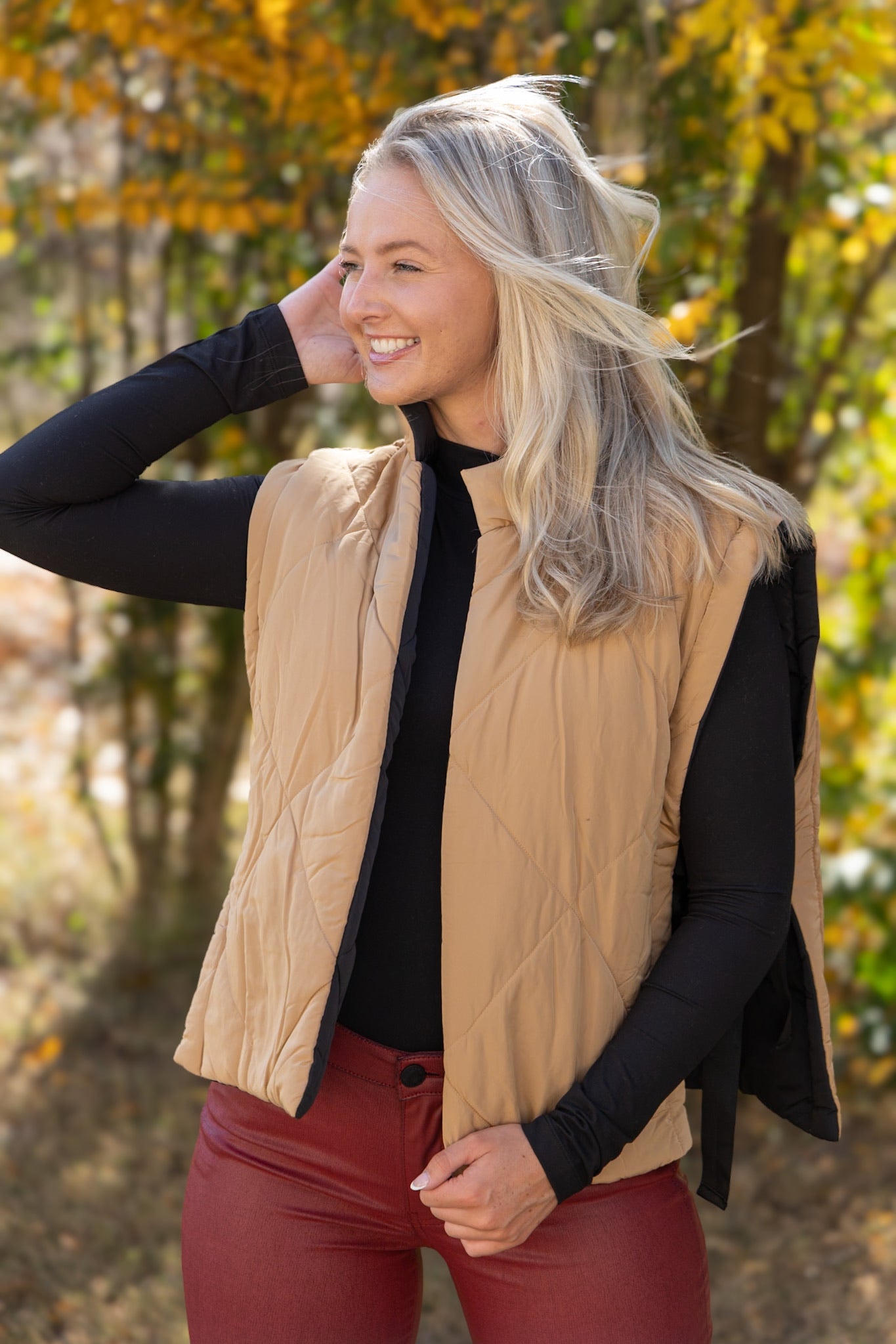 Dixie Reversible Puff Vest - Black/Brown