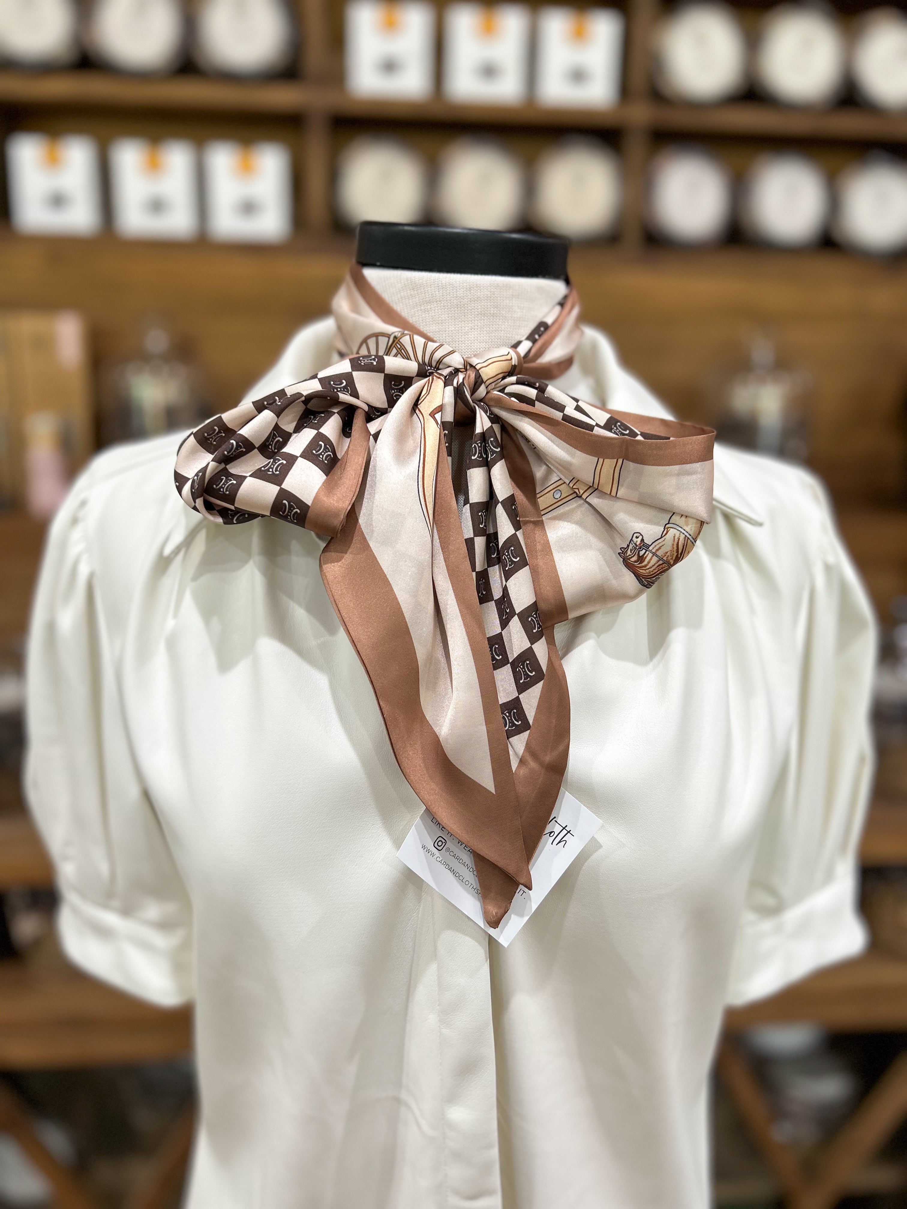Horse Carriage Satin Scarf - Brown