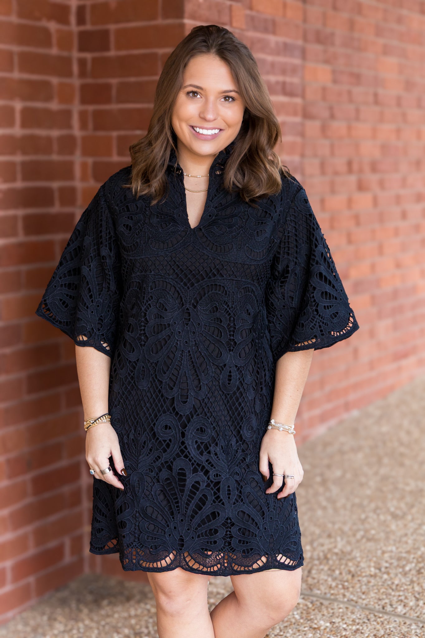 Black Lace High Neck Tunic Dress