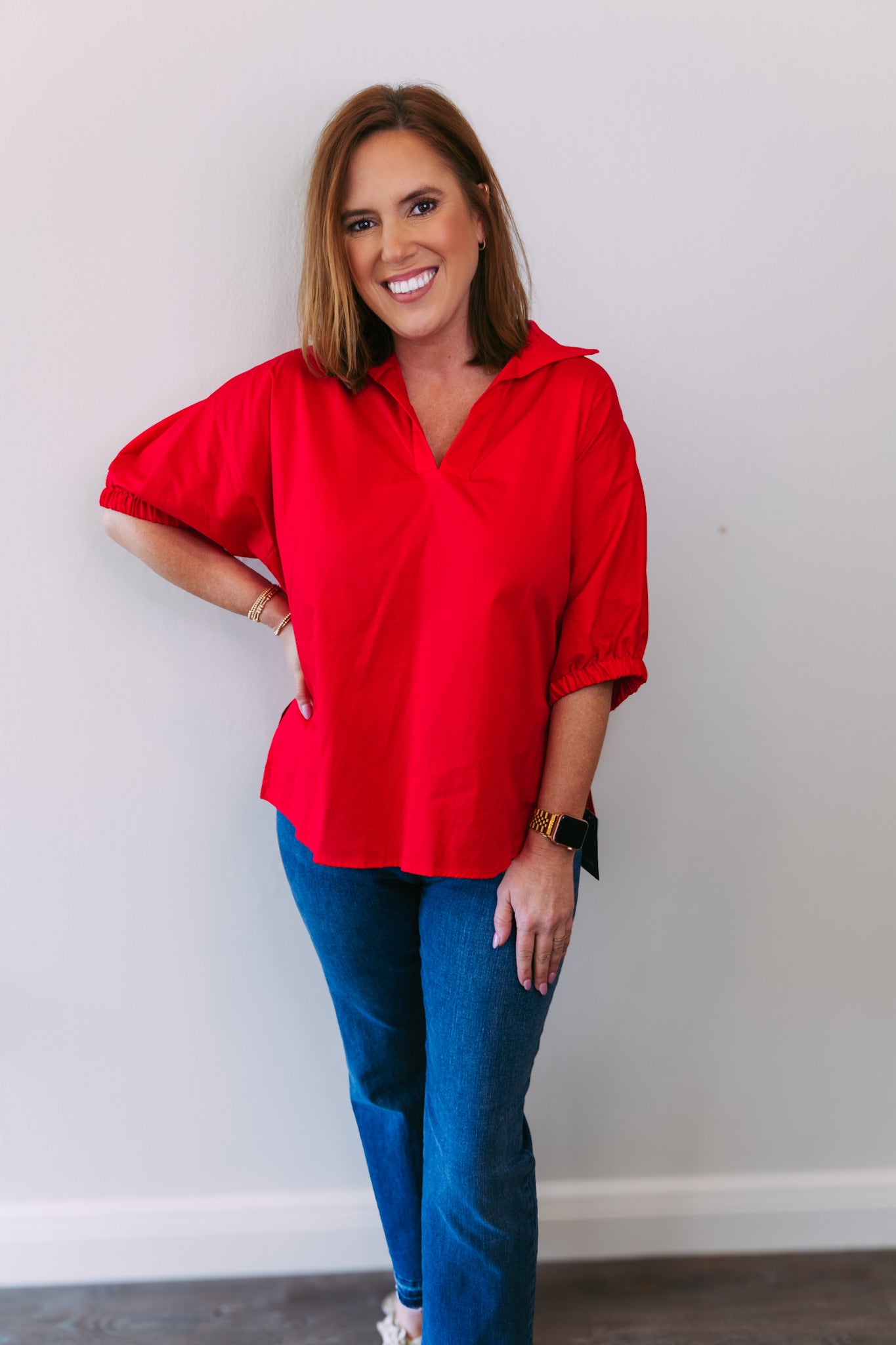 Sloan Drop Shoulder Blouse - Red
