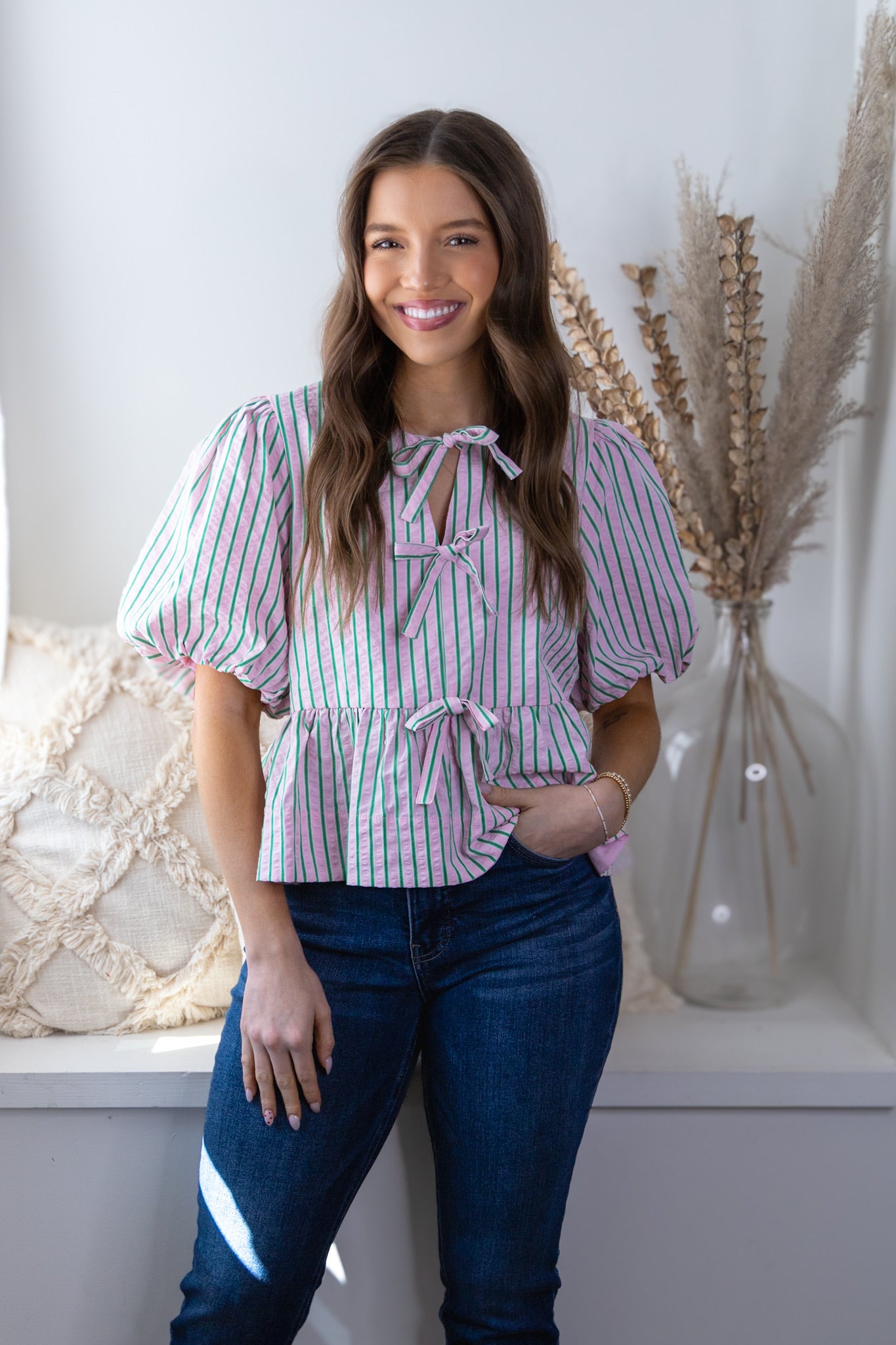 Candy Striped Bow Front Top