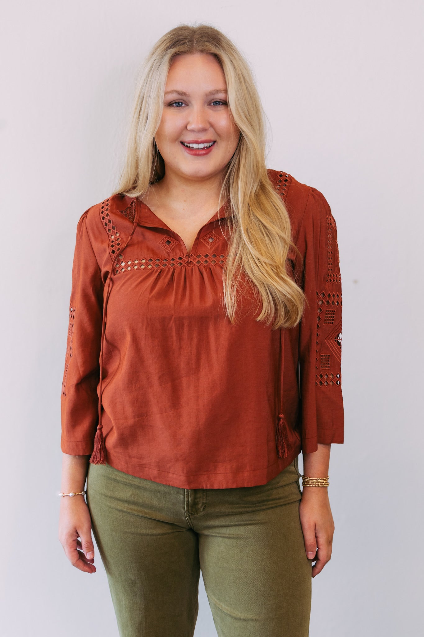 Samaya Eyelet Detail Top - Carmel