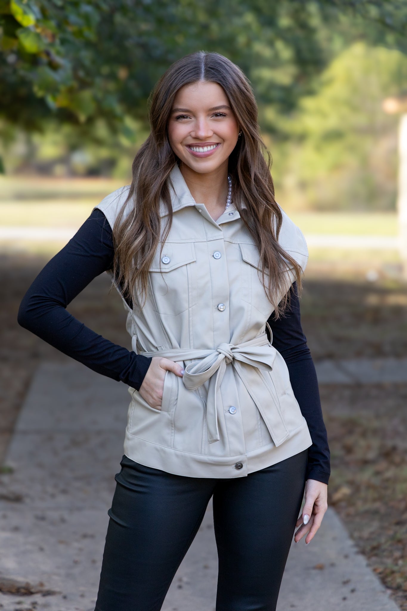 Foxy Button Down Vest - Stone