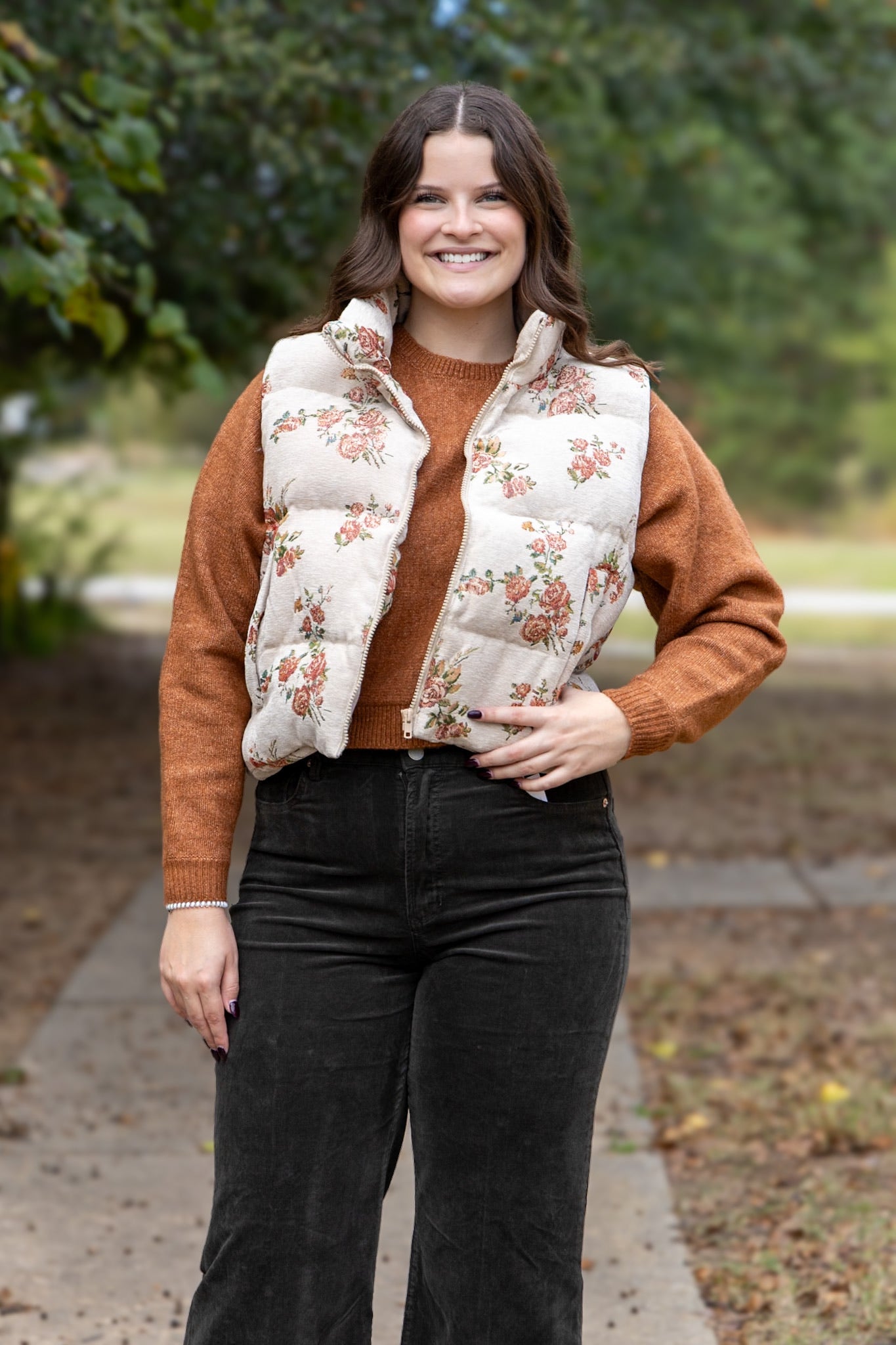 Floral Jacquard Puffer Vest