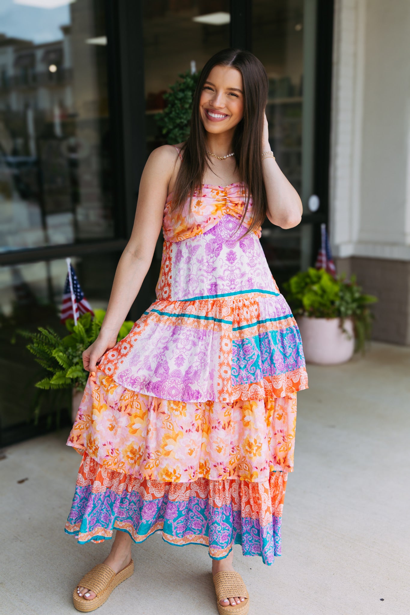 Orange Lavender Tiered Midi Dress – Card and Cloth