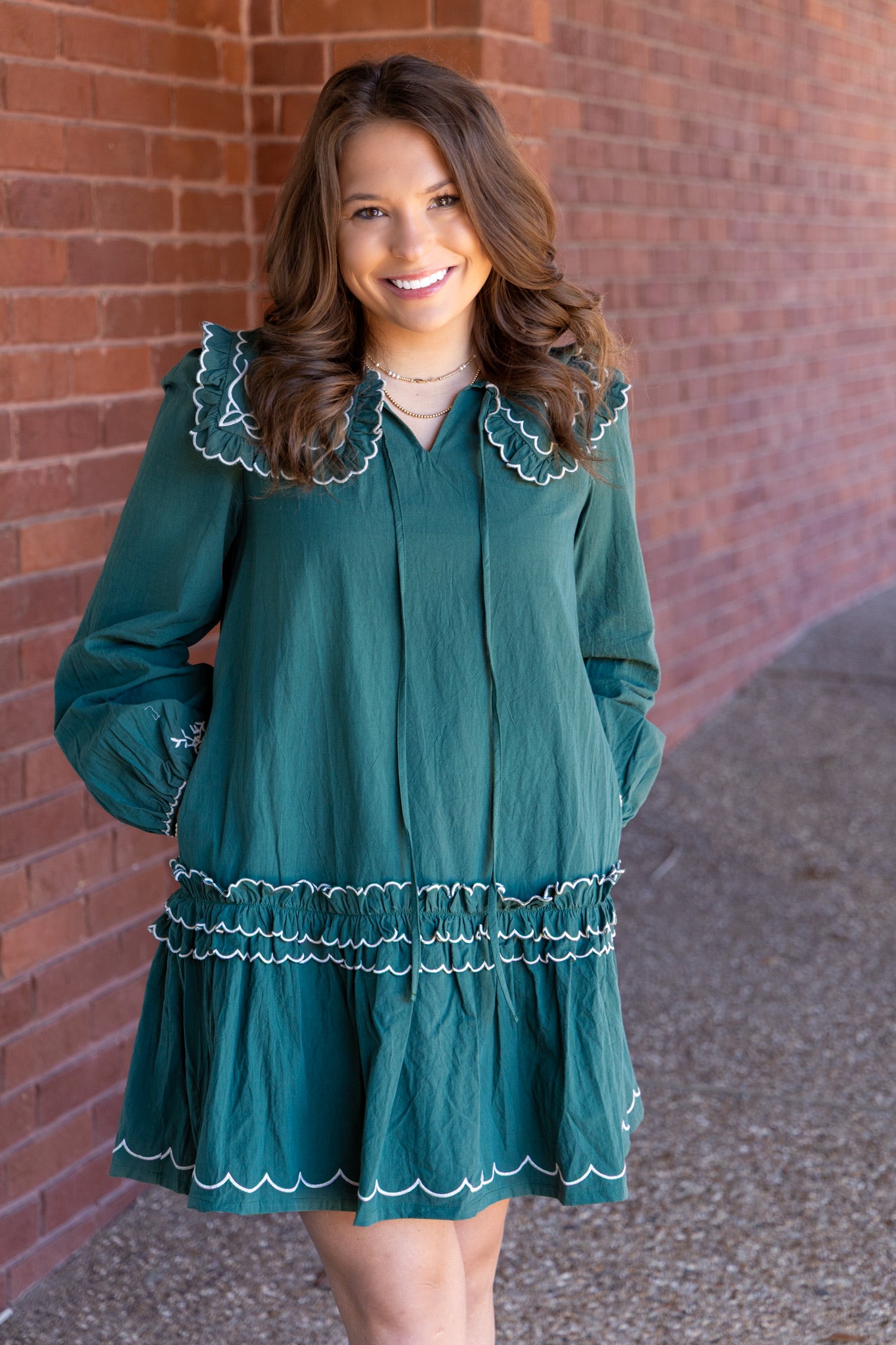 Ronnie Ruffle Collar Dress - Green