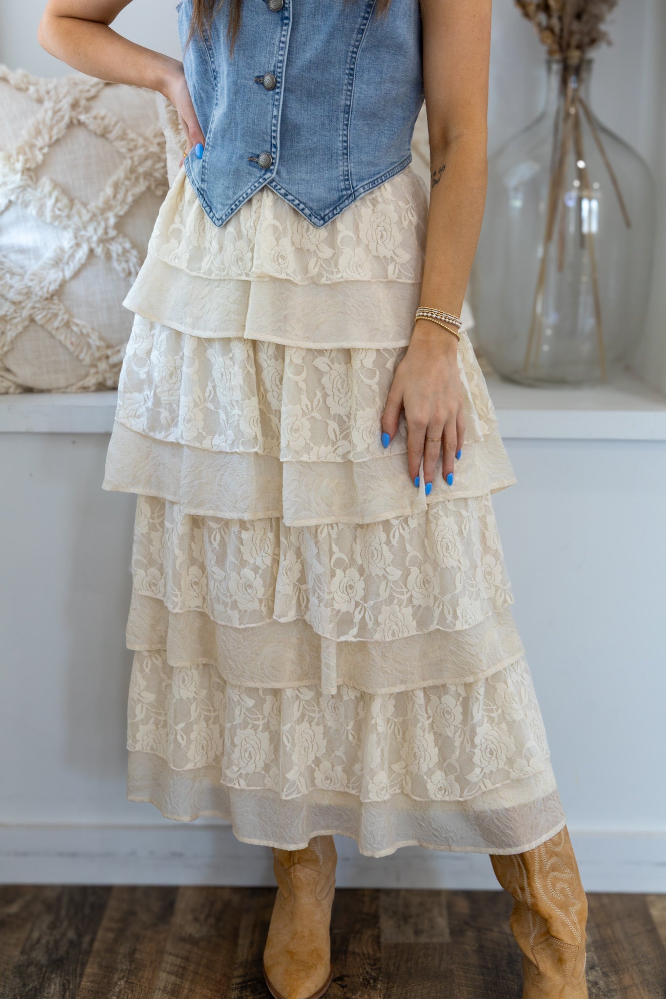 Boho Lace Tiered Maxi Skirt