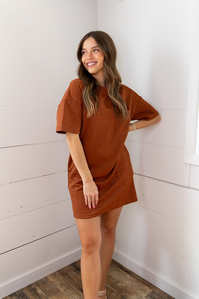 Textured Comfy Dress - Camel