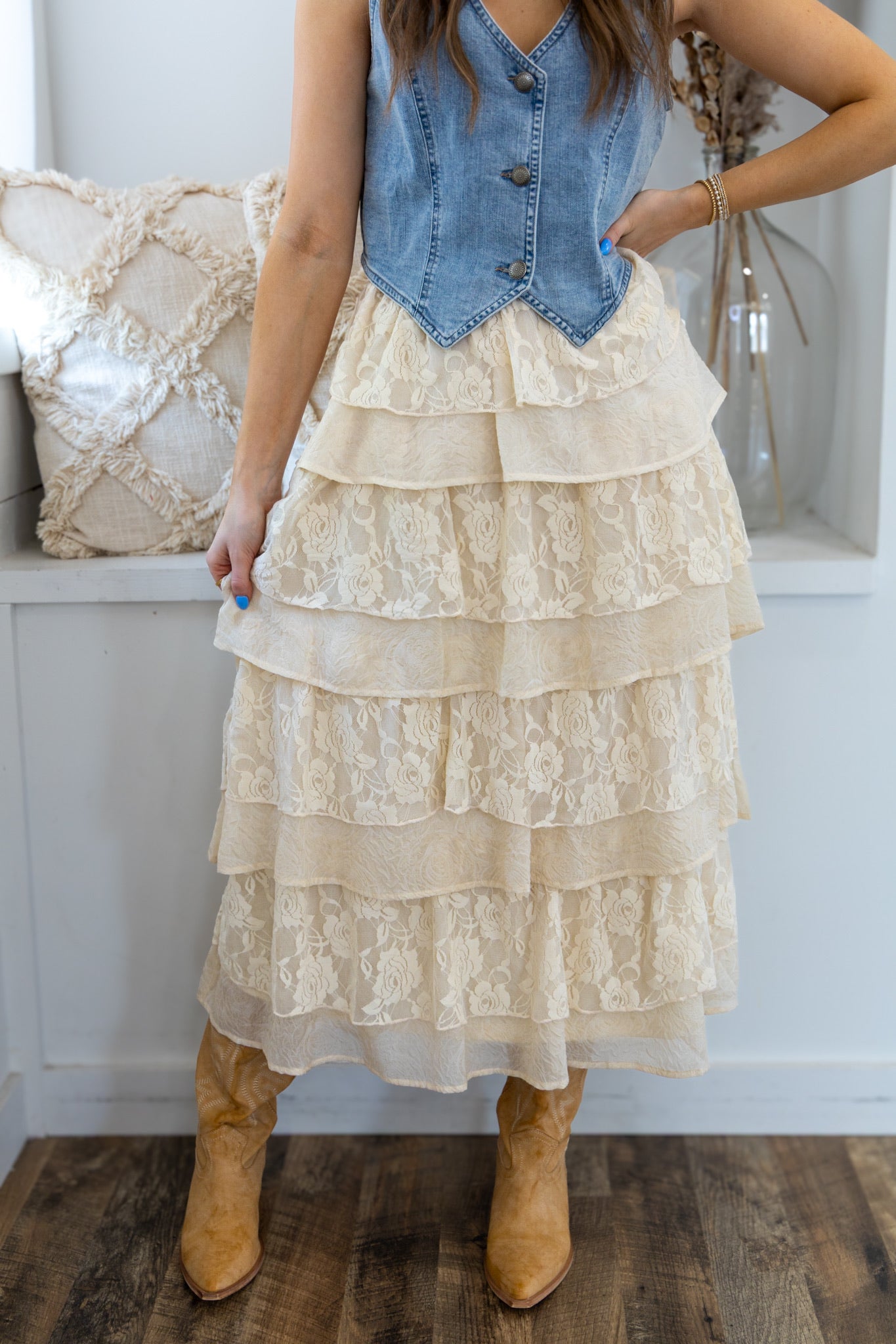 Boho Lace Tiered Maxi Skirt