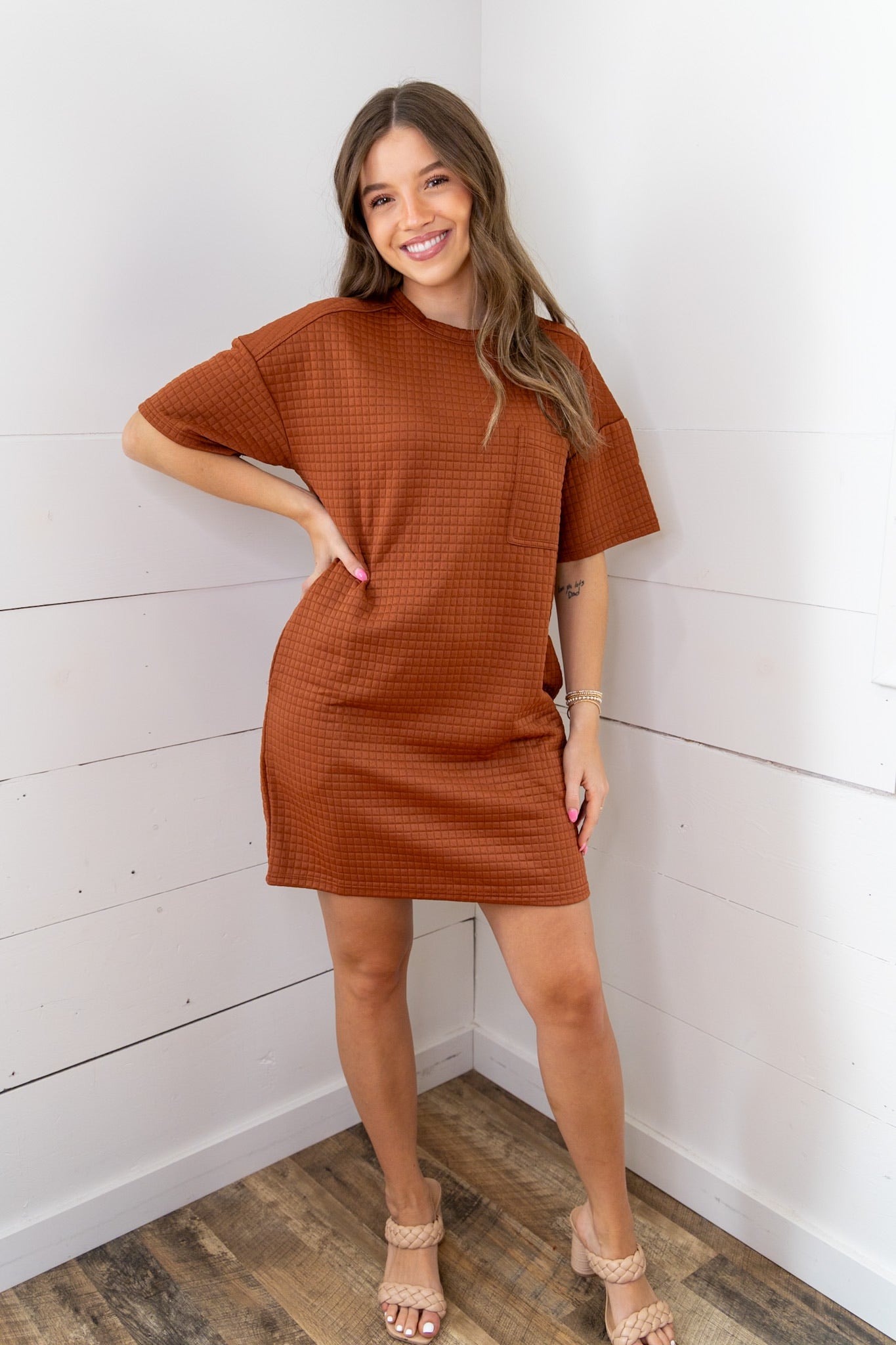 Textured Comfy Dress - Camel