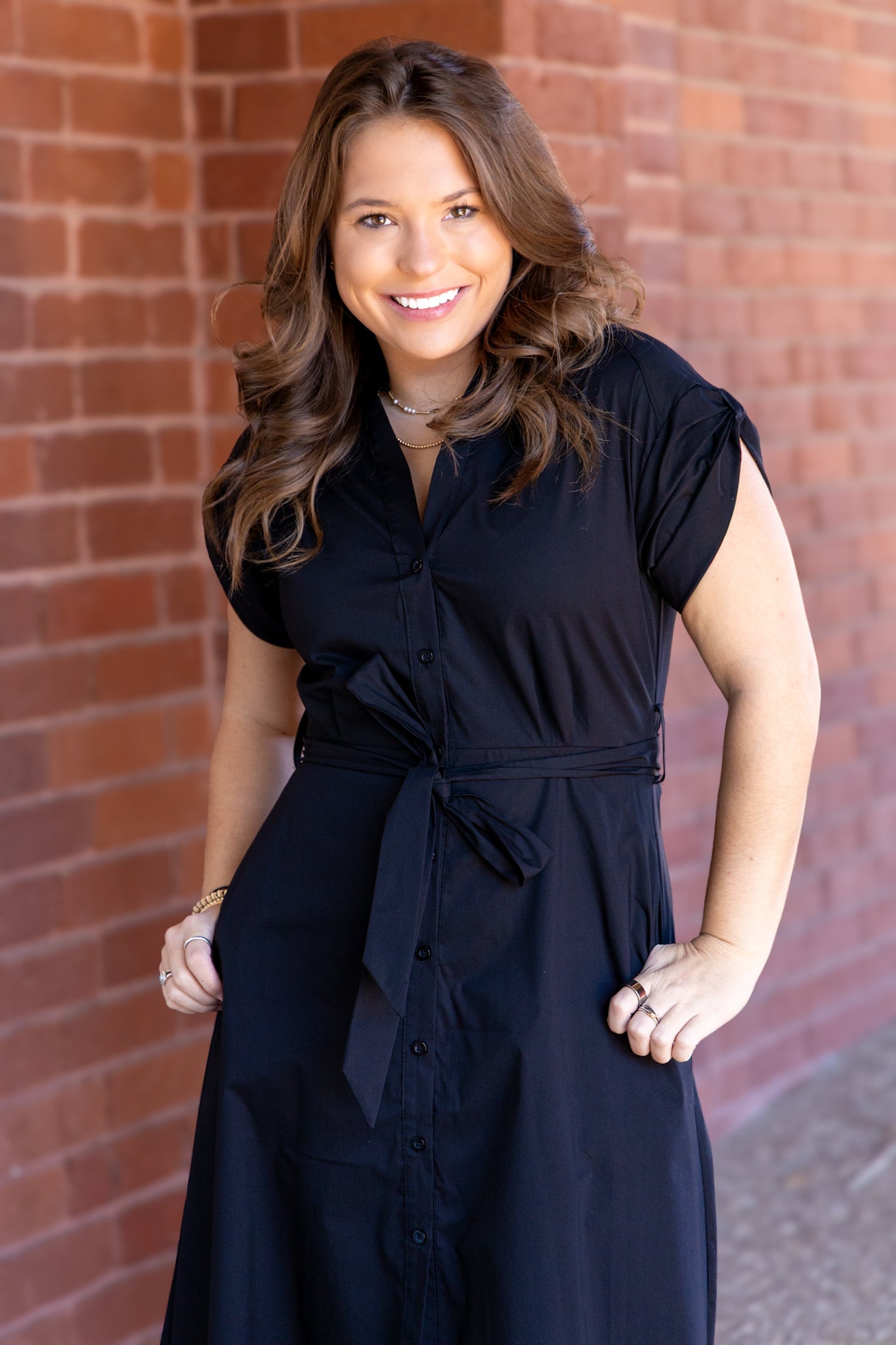 Bella Button Front Midi Dress - Black