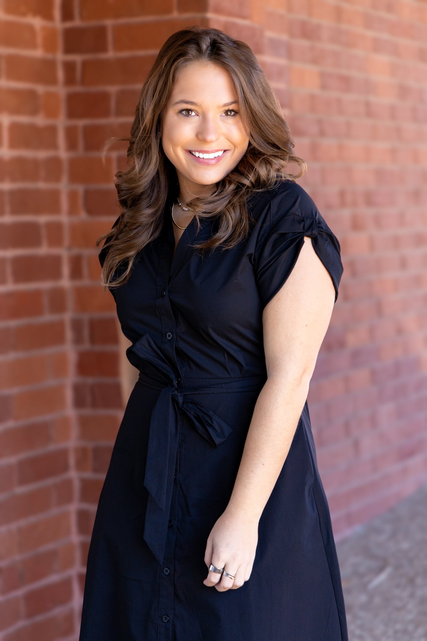 Bella Button Front Midi Dress - Black