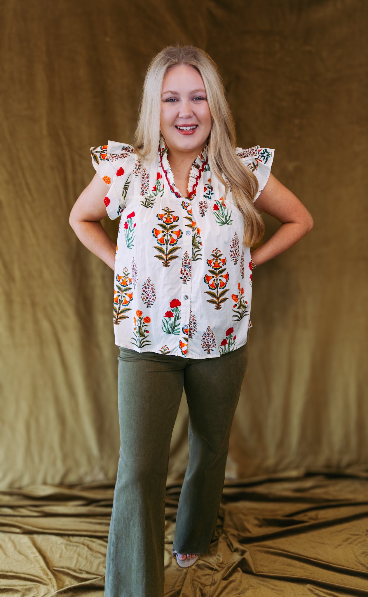 Arielle Botanical Print Top - Cream