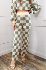 Throwback Checkered Flare Pant- Sage