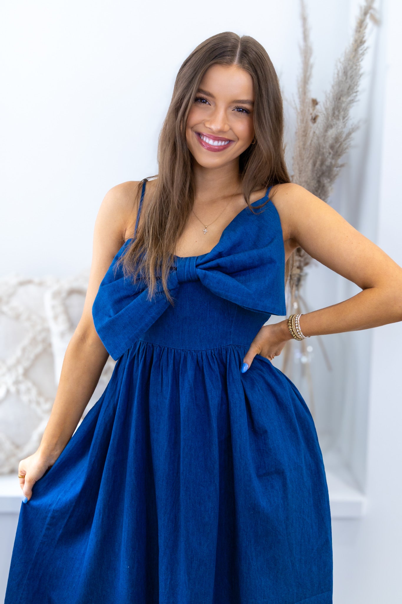 Azure Chambray Bow Dress