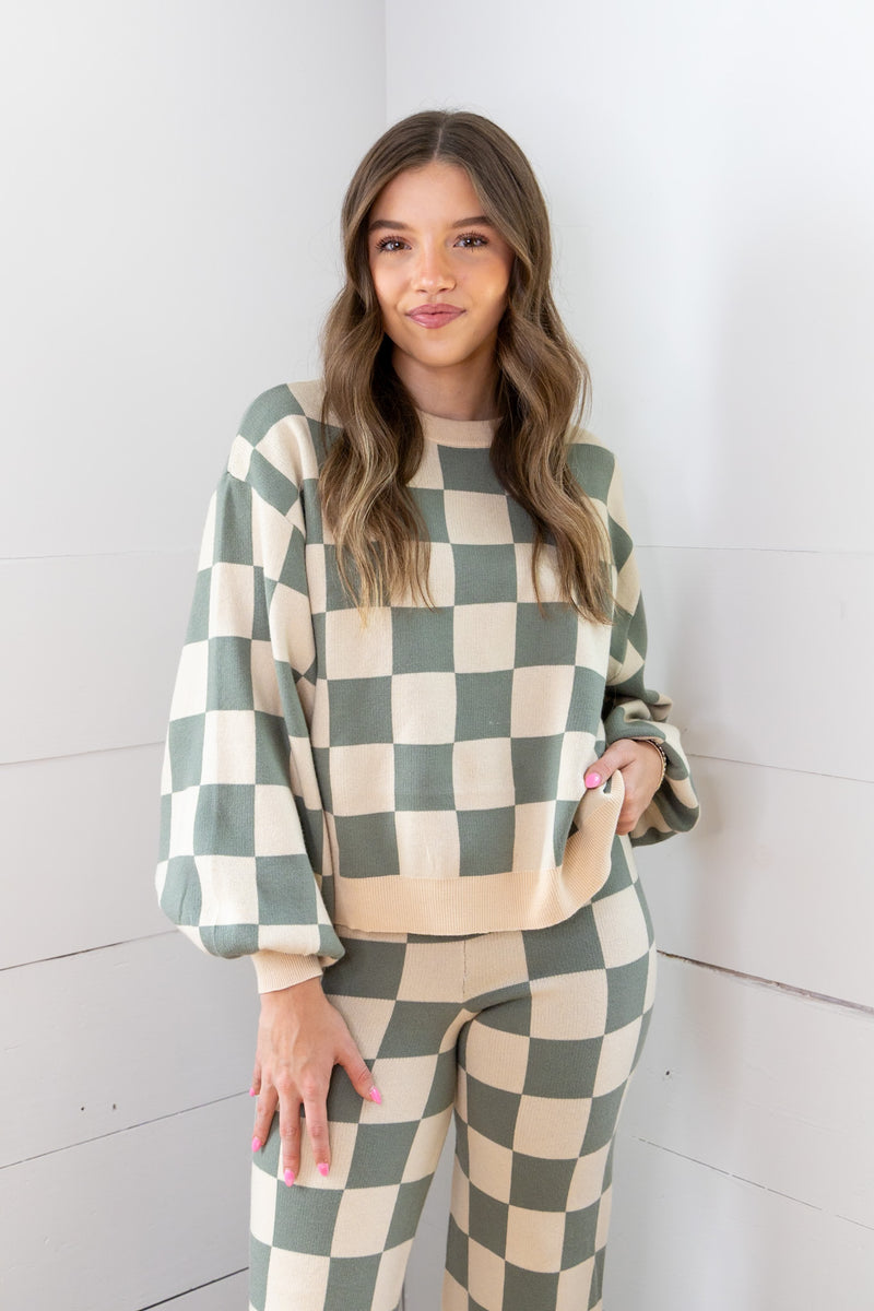 Throwback Checkered Crewneck - Sage