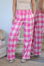 Throwback Checkered Trousers - Hot Pink