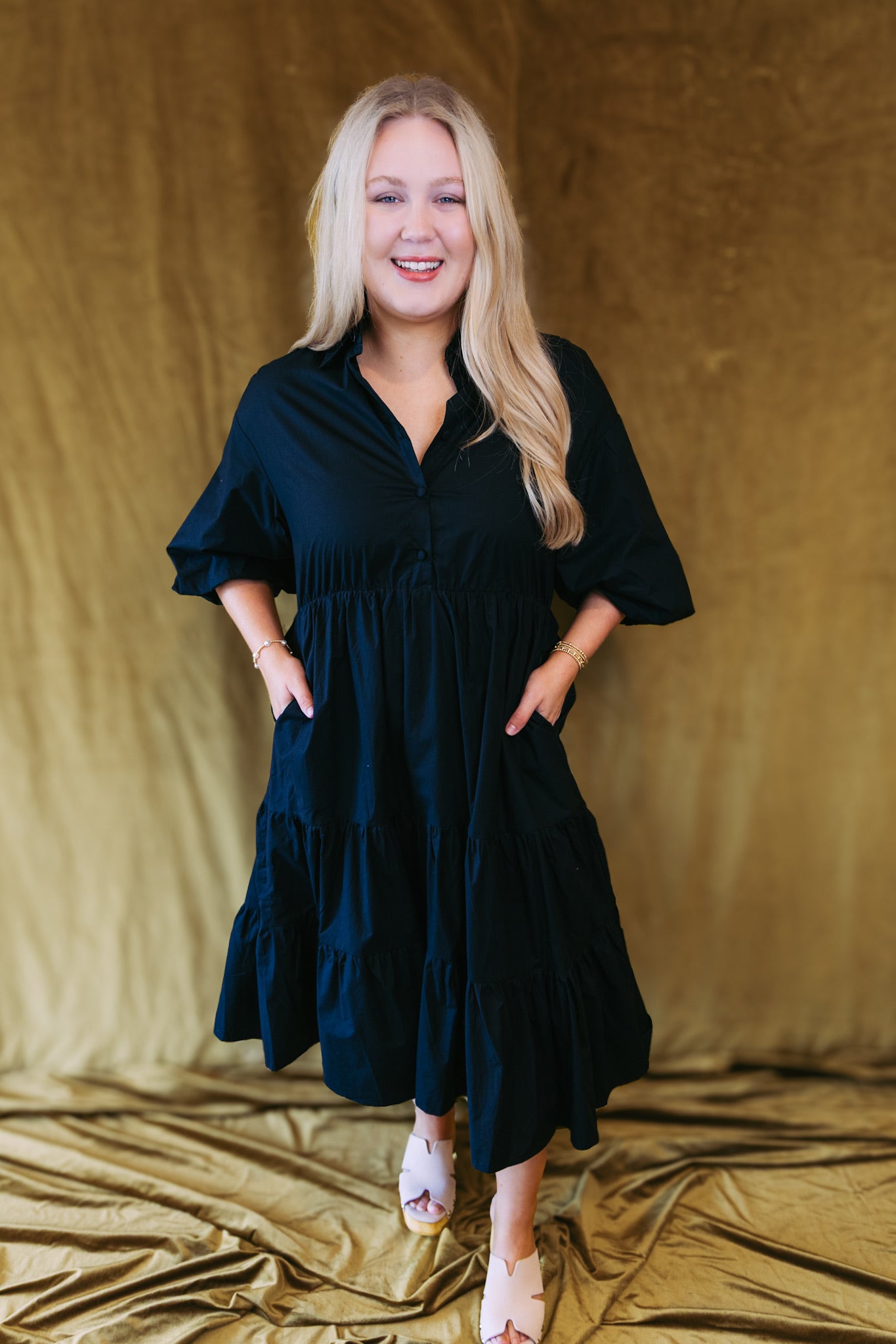 Presley Button Front Midi - Black