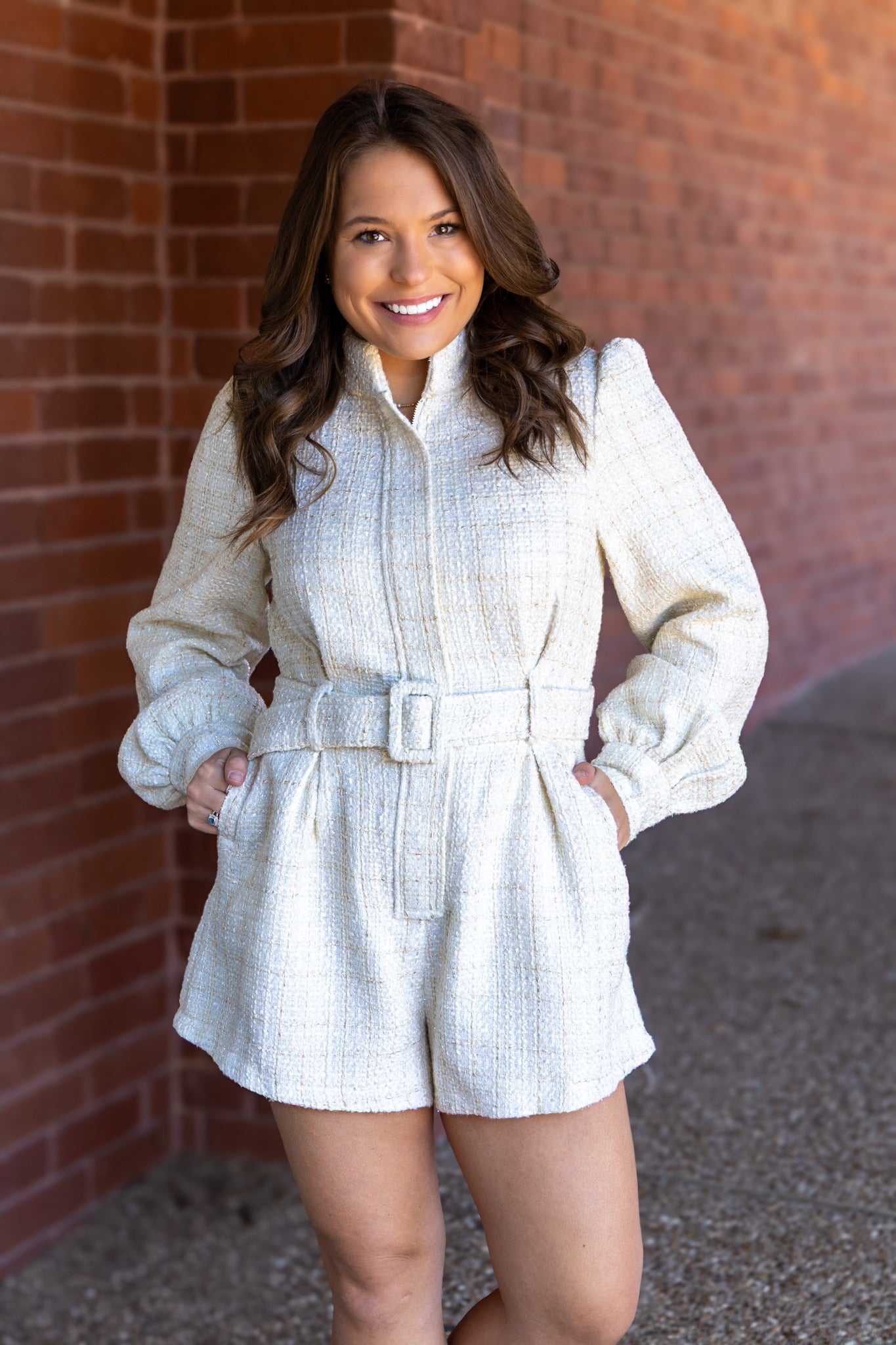 Chara White Tweed Romper