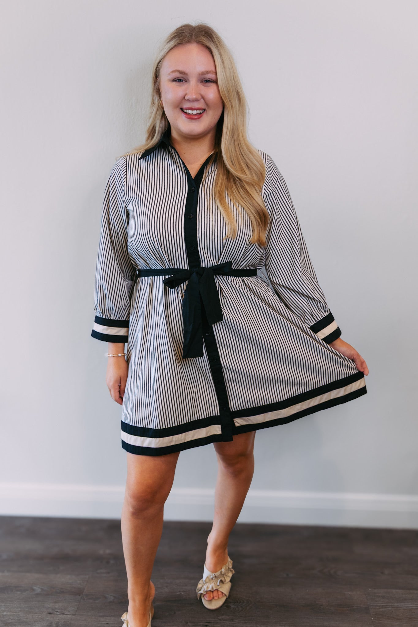 Gabriella Stripe Dress - Black