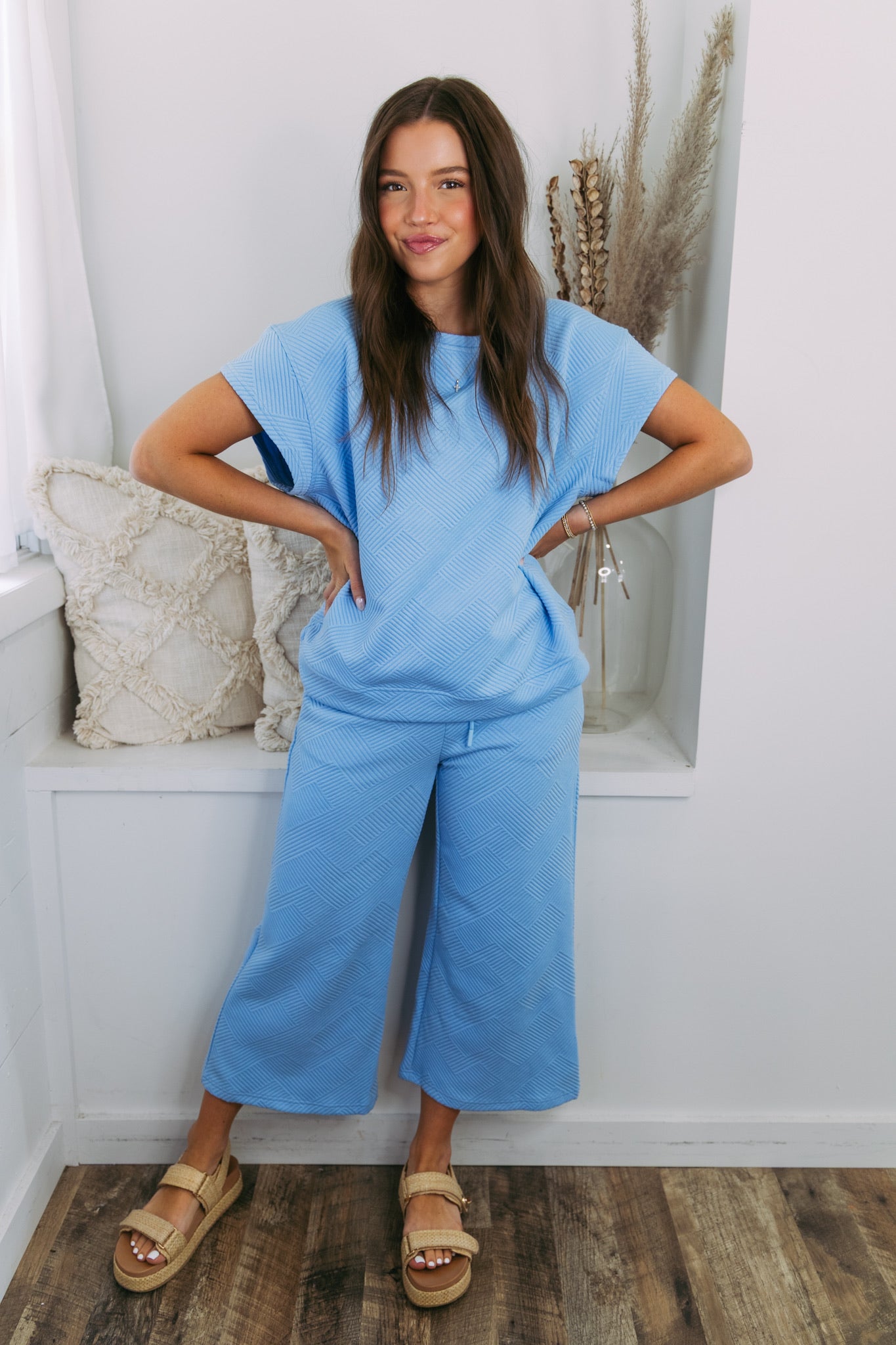 Claire Stitched Top - Light Blue