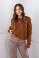 Checkered Crop Sweater - Brown