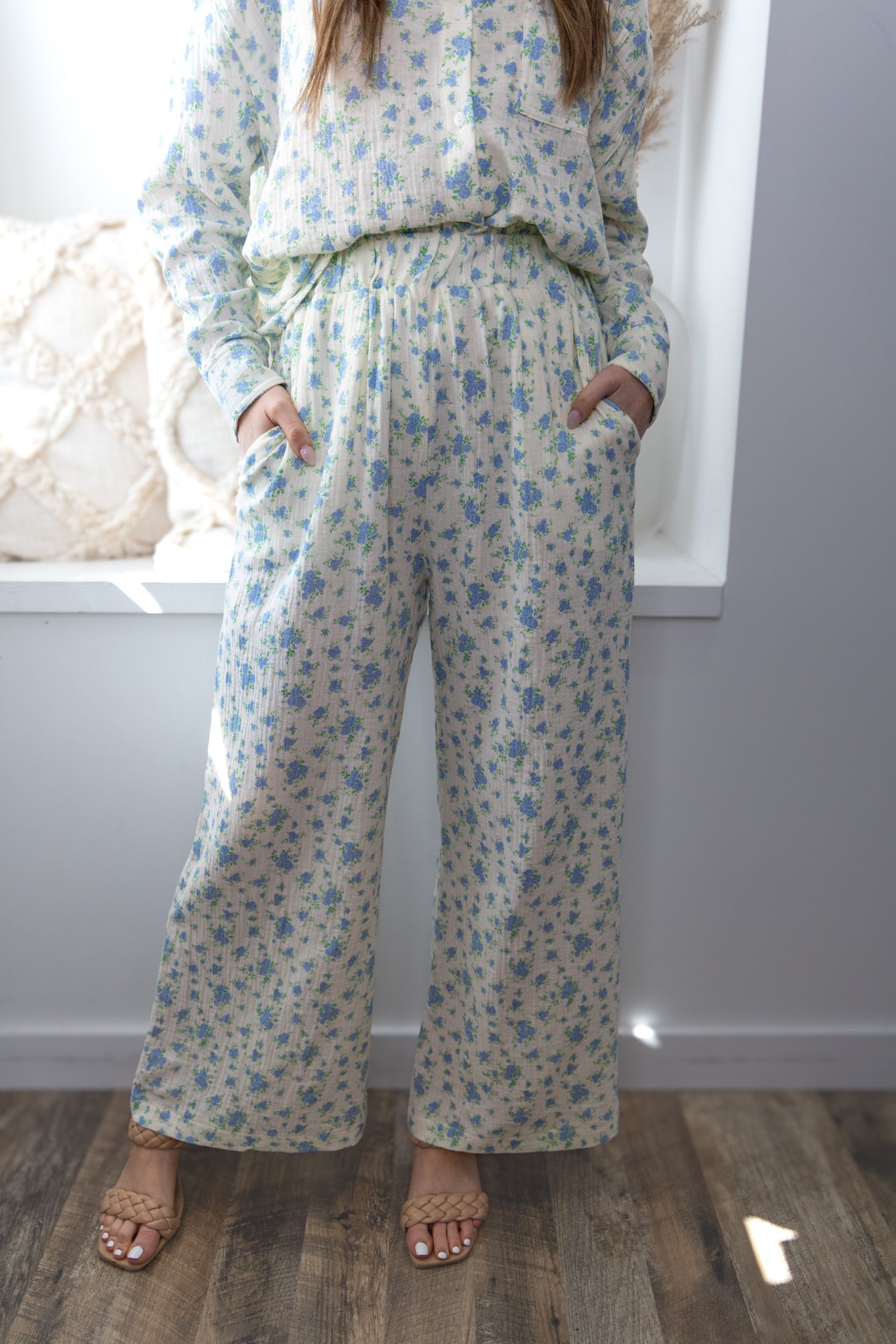 Blue Ditsy Floral Pants