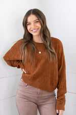 Checkered Crop Sweater - Brown