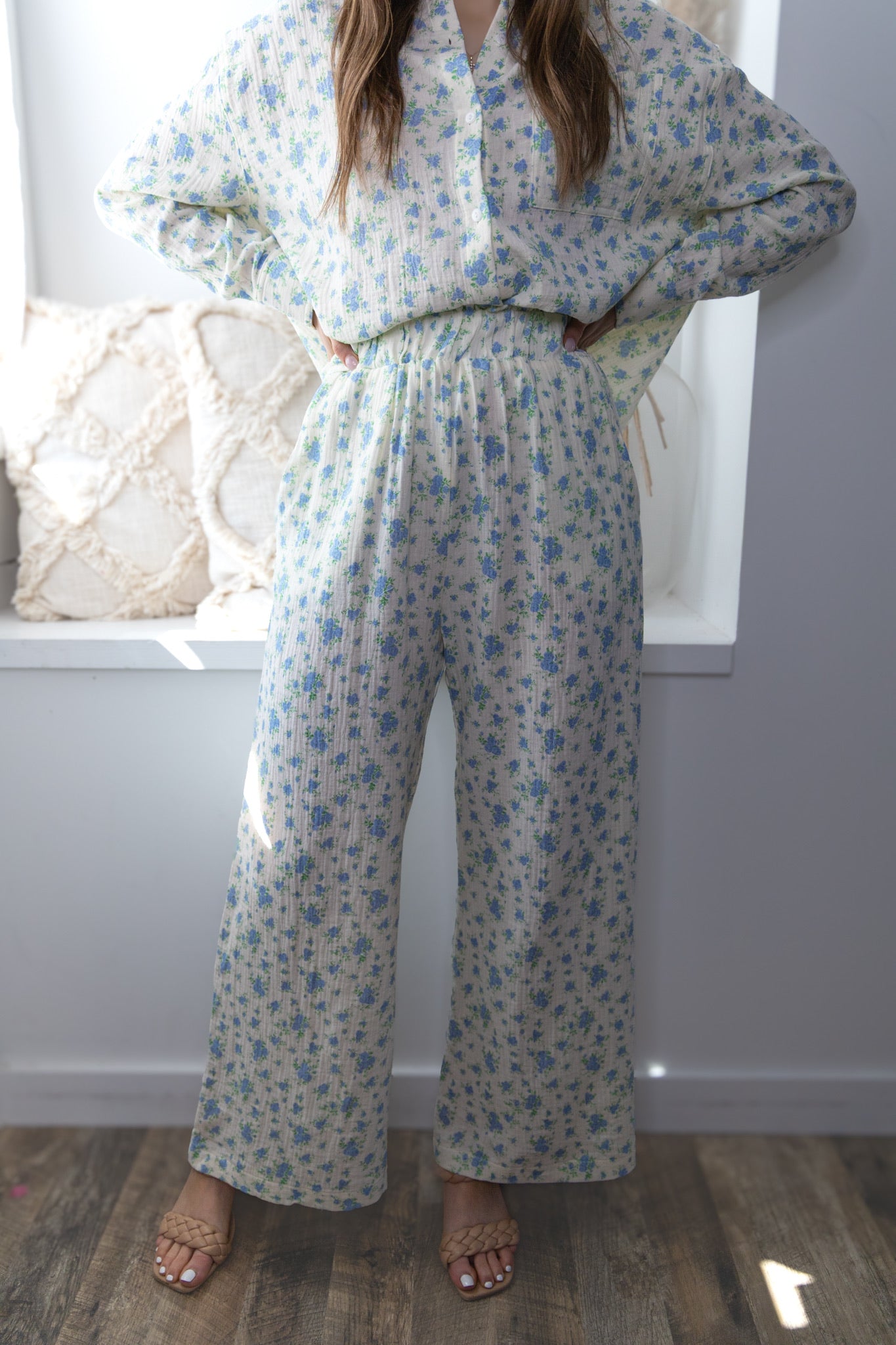 Blue Ditsy Floral Pants