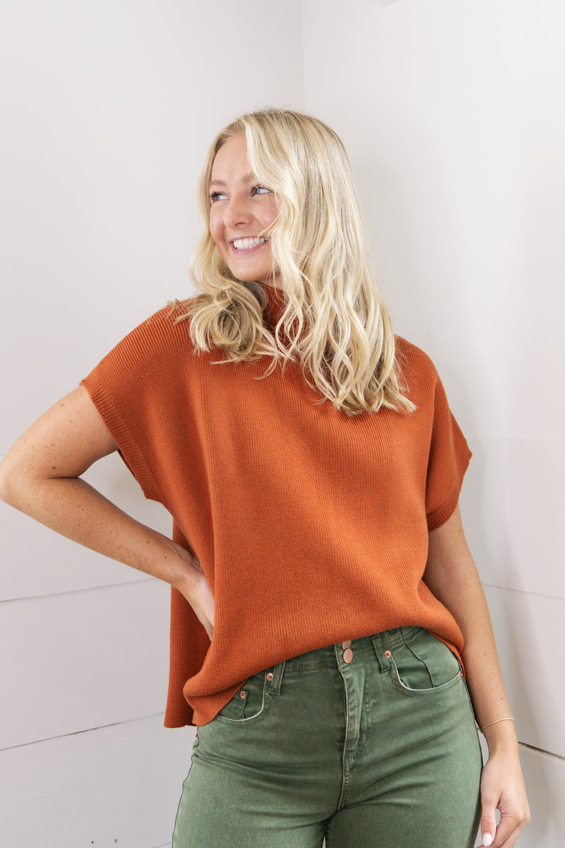 Marlow Mock Neck SS Sweater - Copper