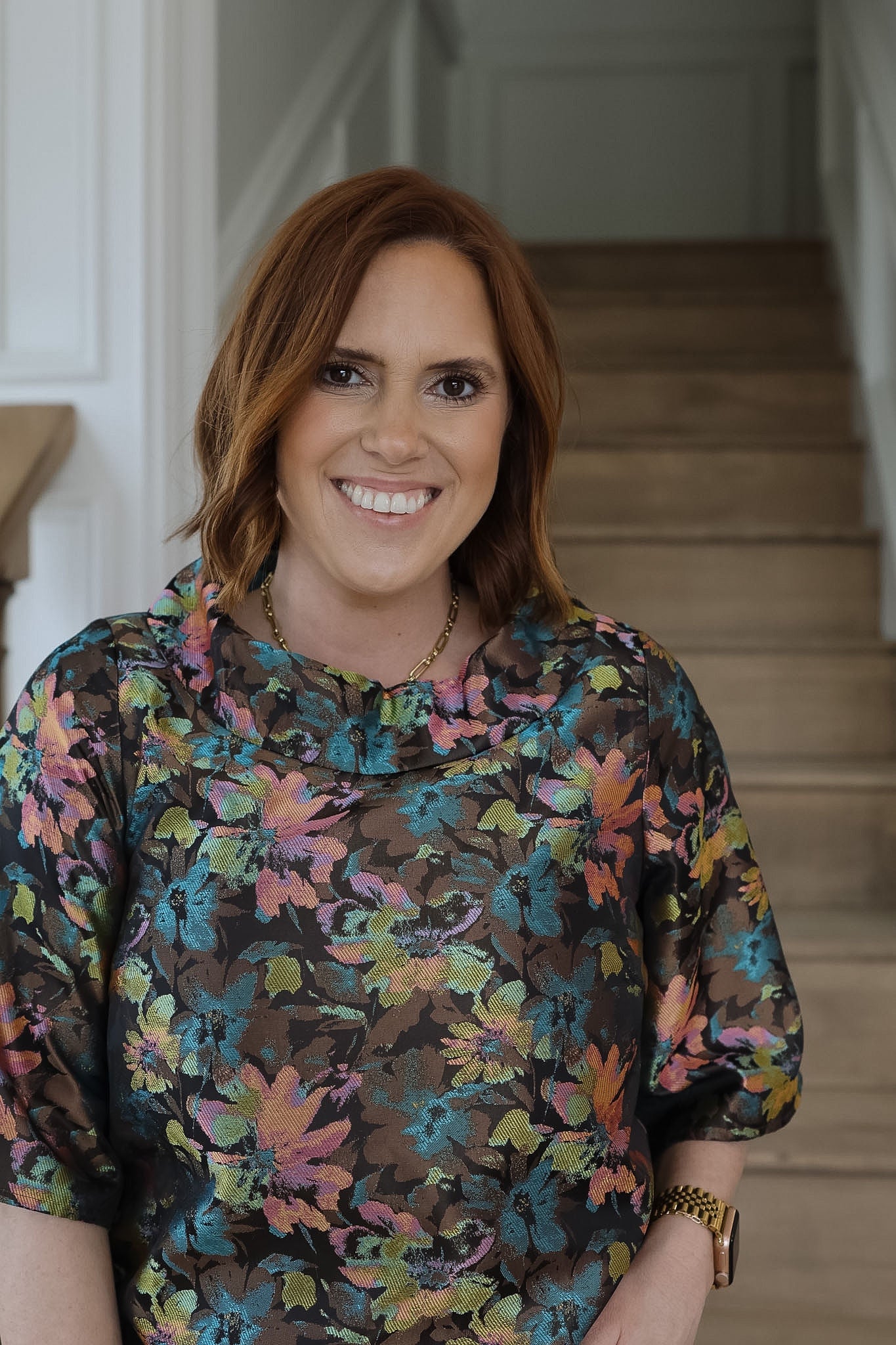 Vintage Floral Roll Collar Top