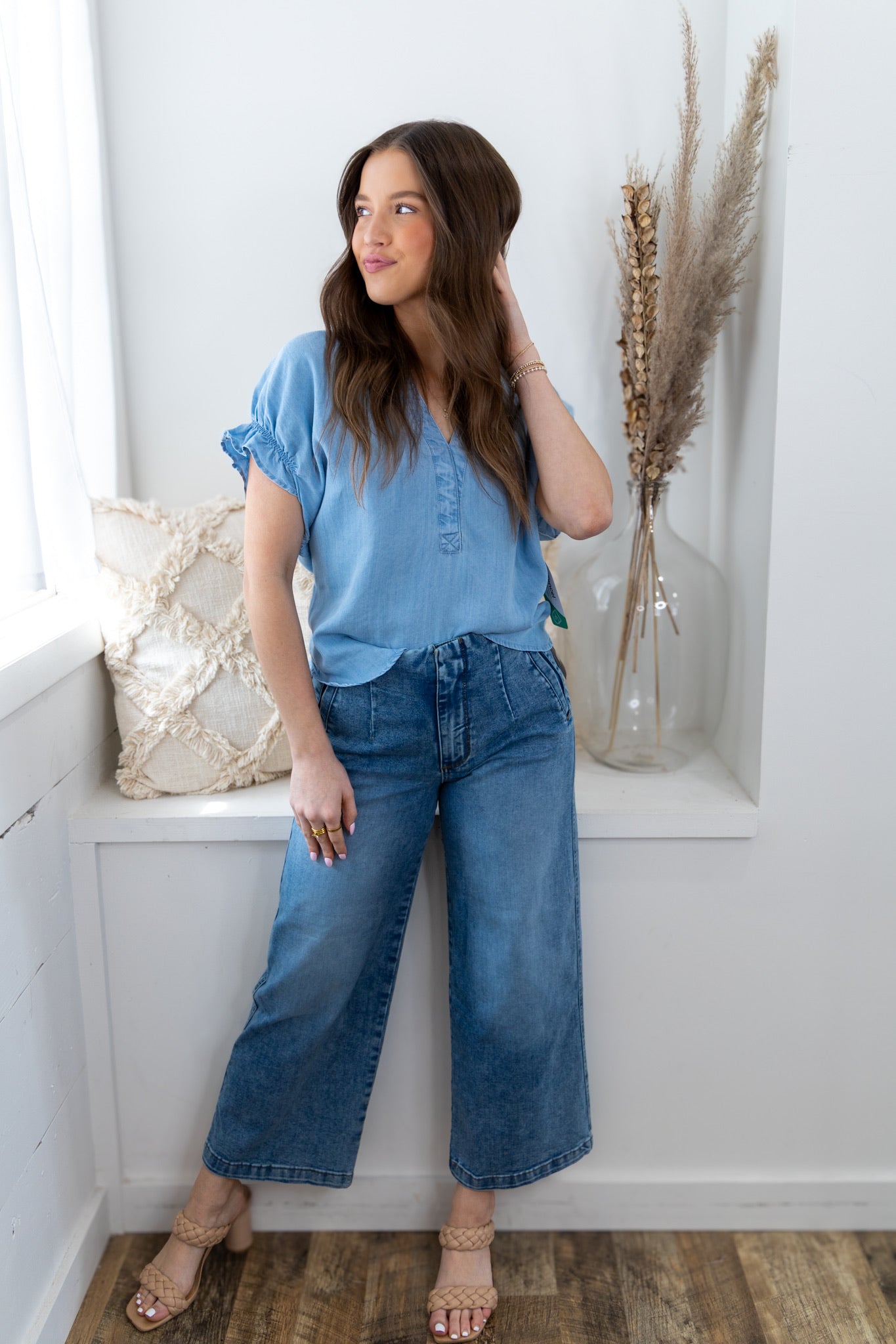Julia V-Neck Blouse - Carolina Blue