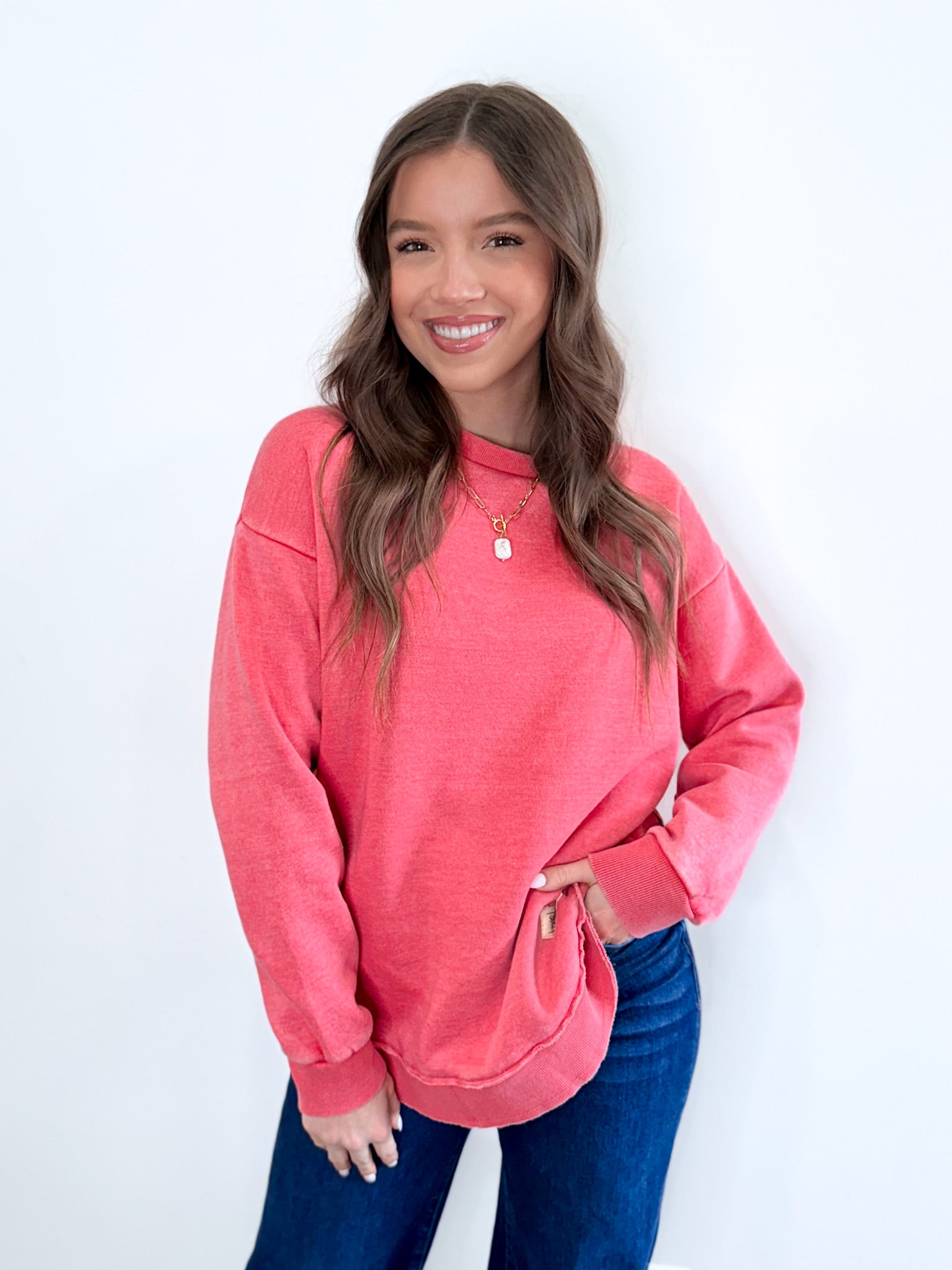 Comfy Round Here Sweatshirt - Red