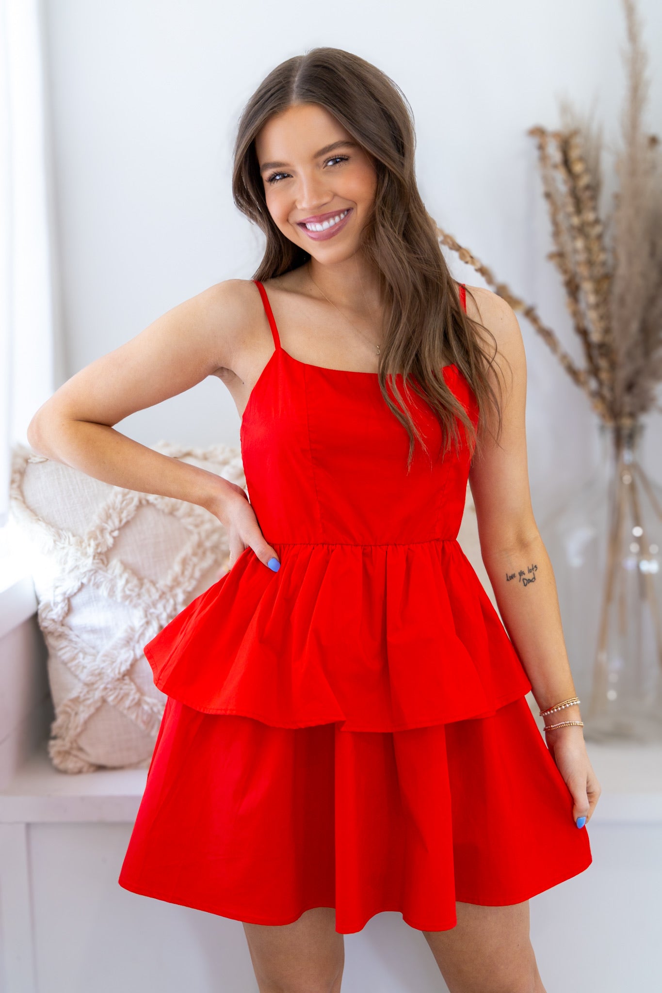 Rina Mini Dress - Red Poplin