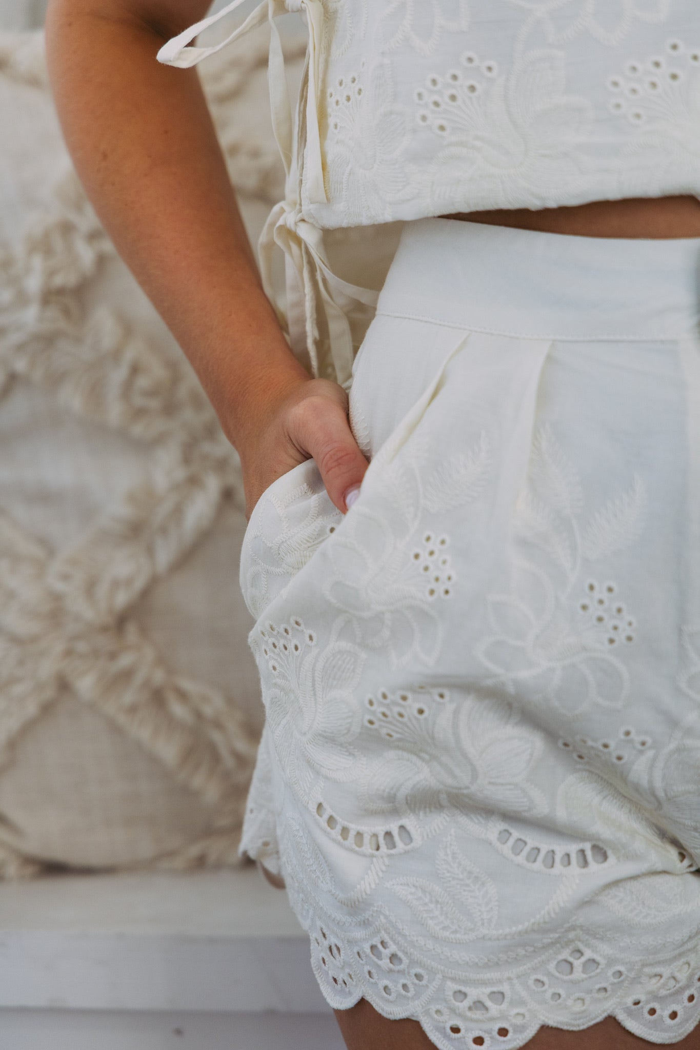 Embroidered Pleated Shorts