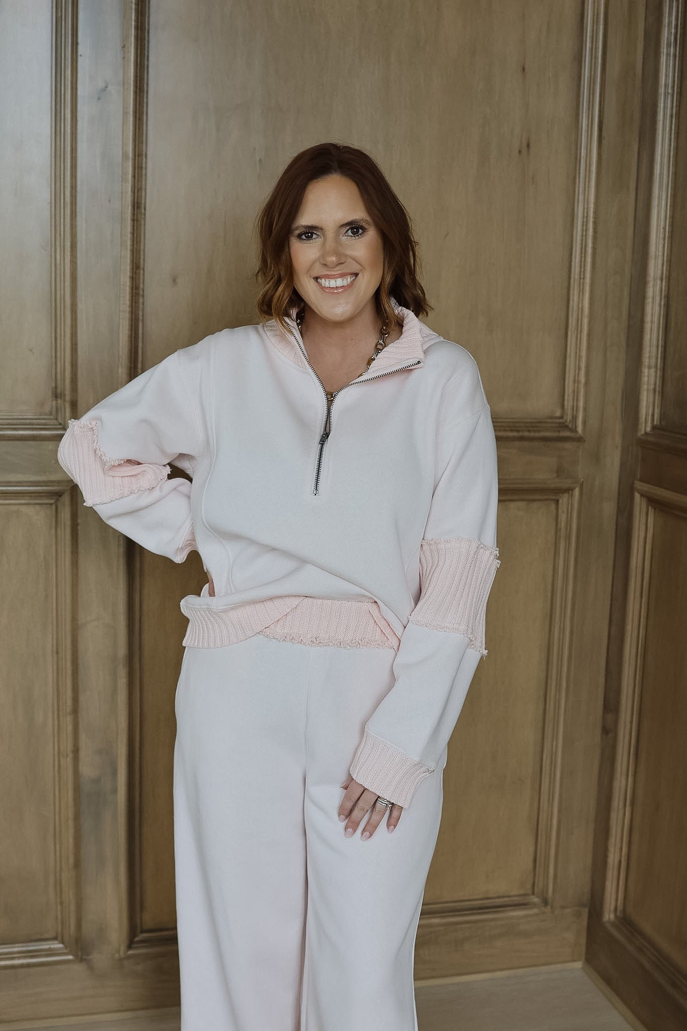 Vintage Fleece Quarter Zip - Pink Hibiscus