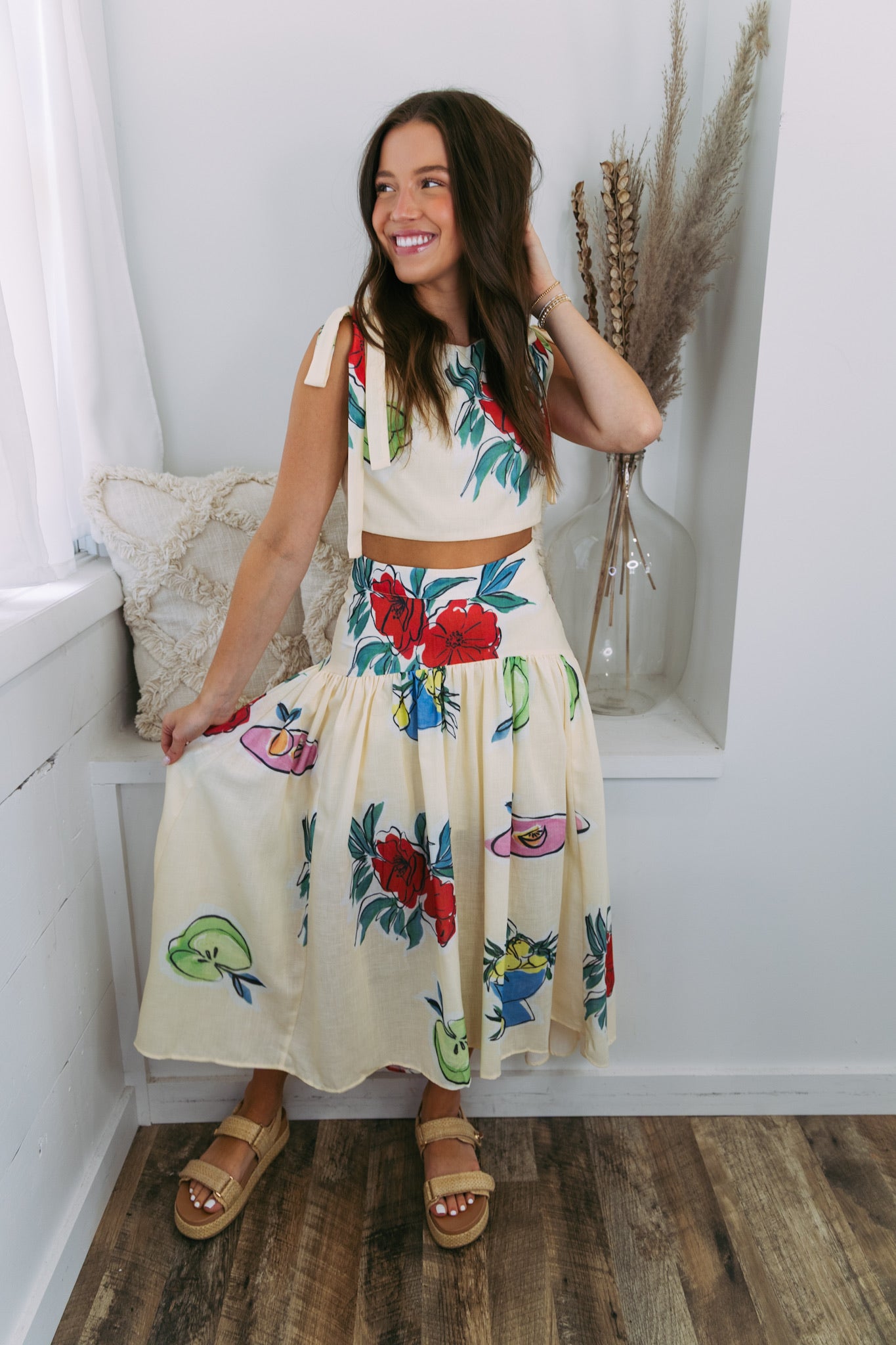 Linen Floral Maxi Skirt