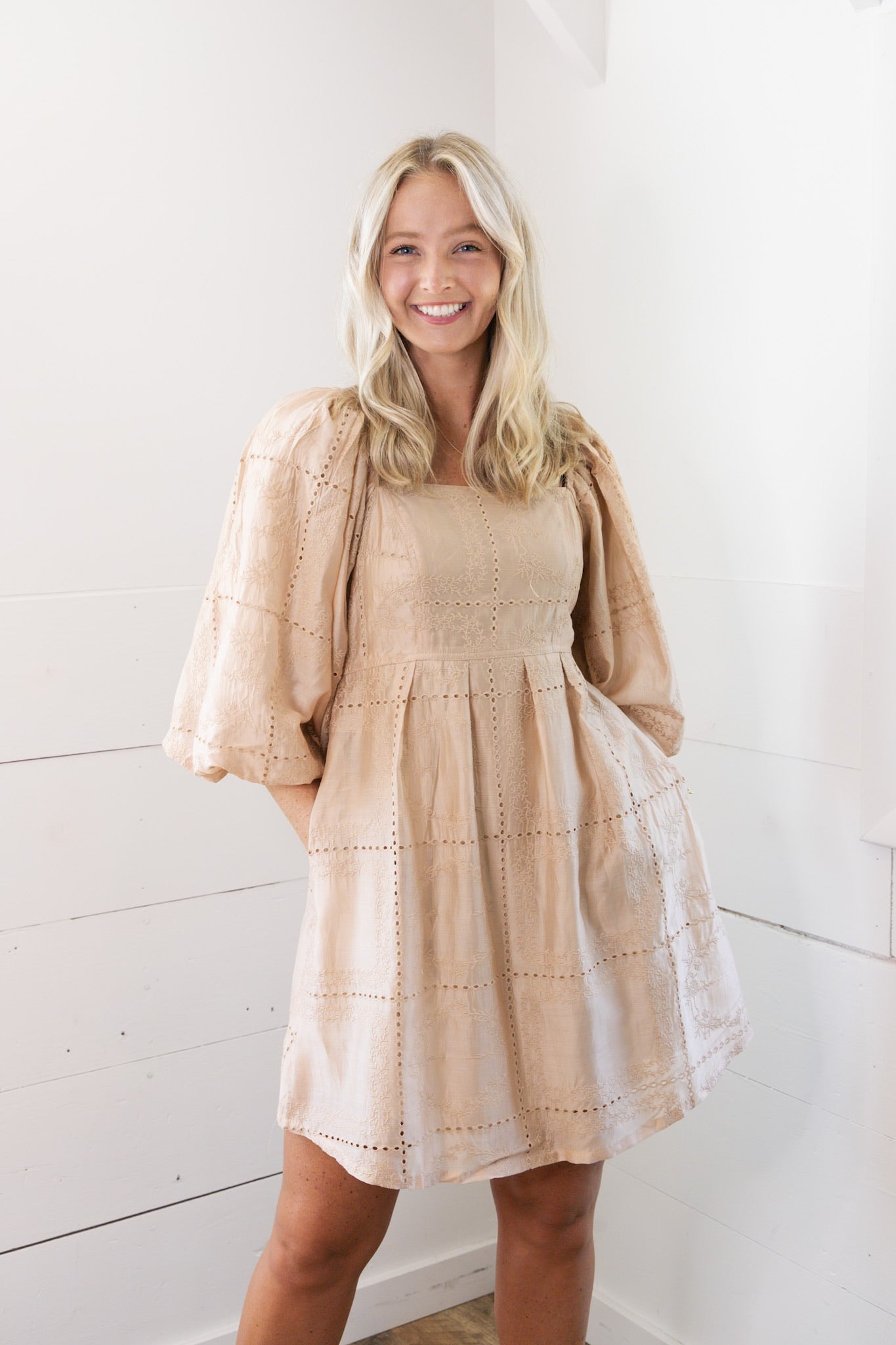 Nellie Eyelet Puff Sleeve Dress