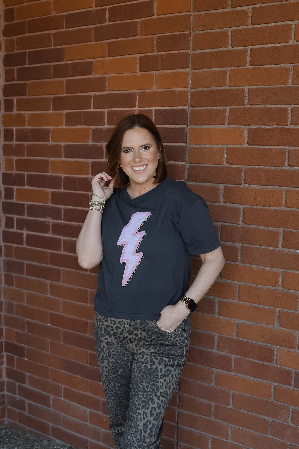 Leopard Lightning Strike Wide Boy Tee - Vintage Black