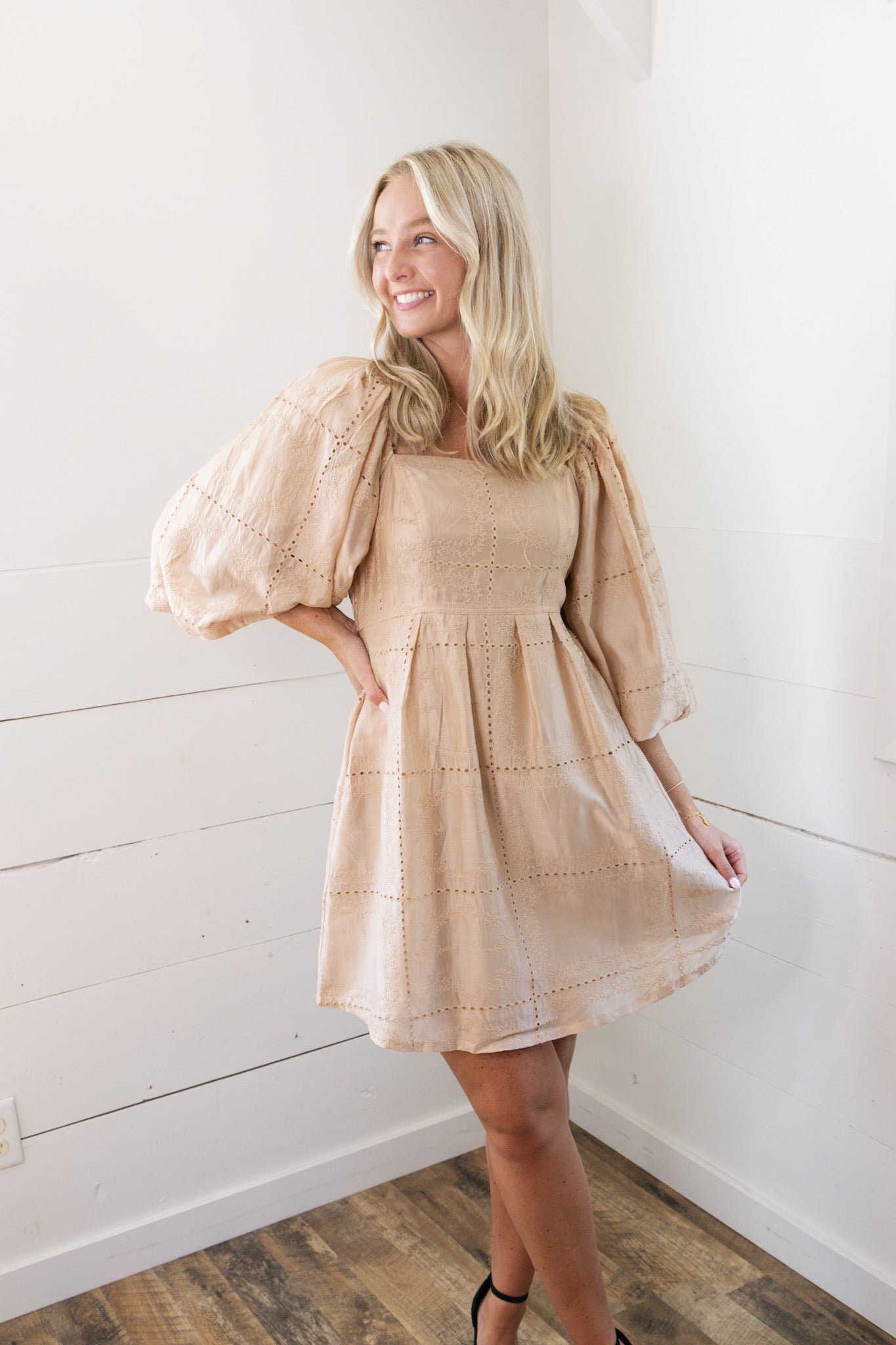 Nellie Eyelet Puff Sleeve Dress