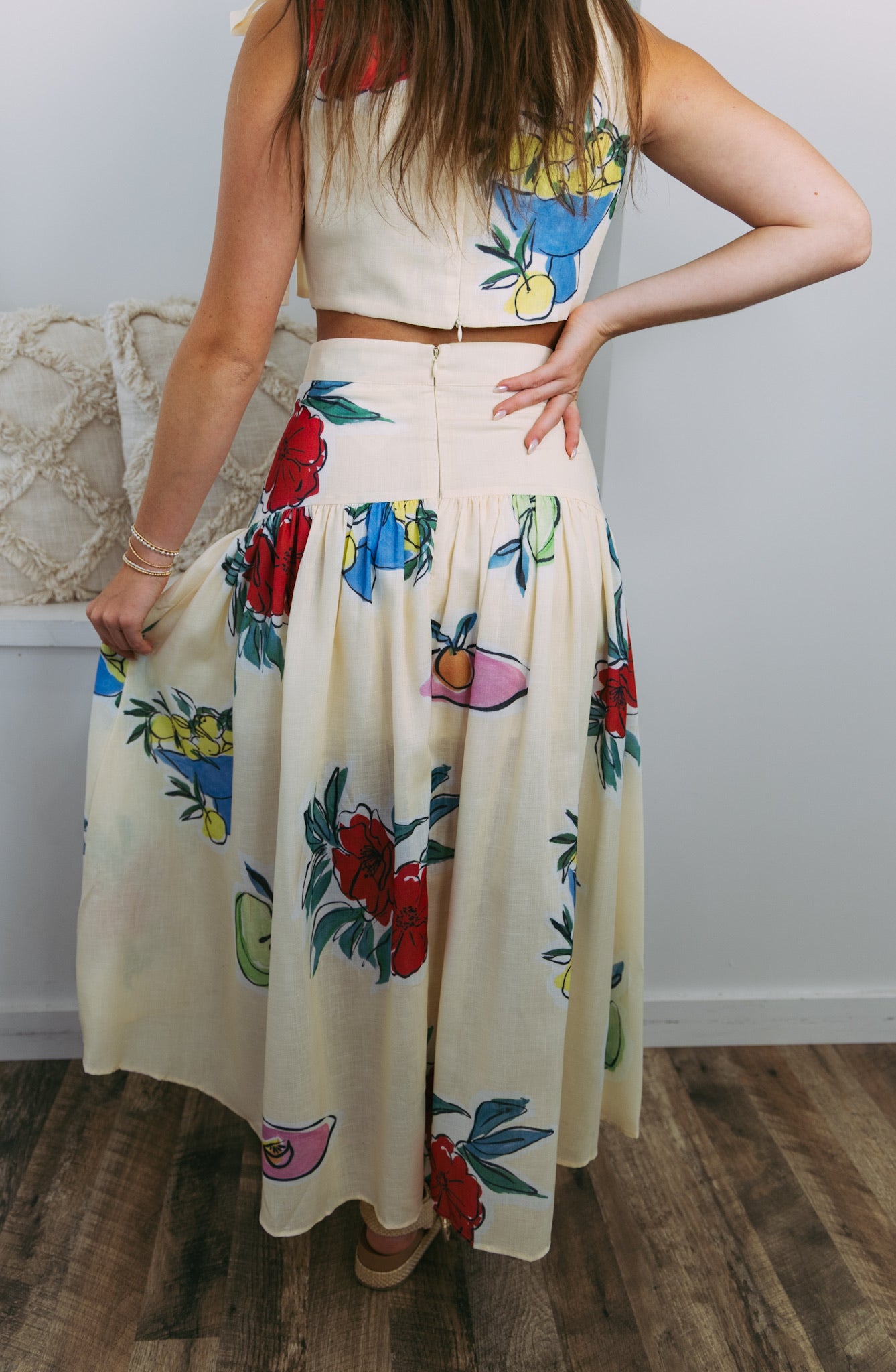 Linen Floral Maxi Skirt