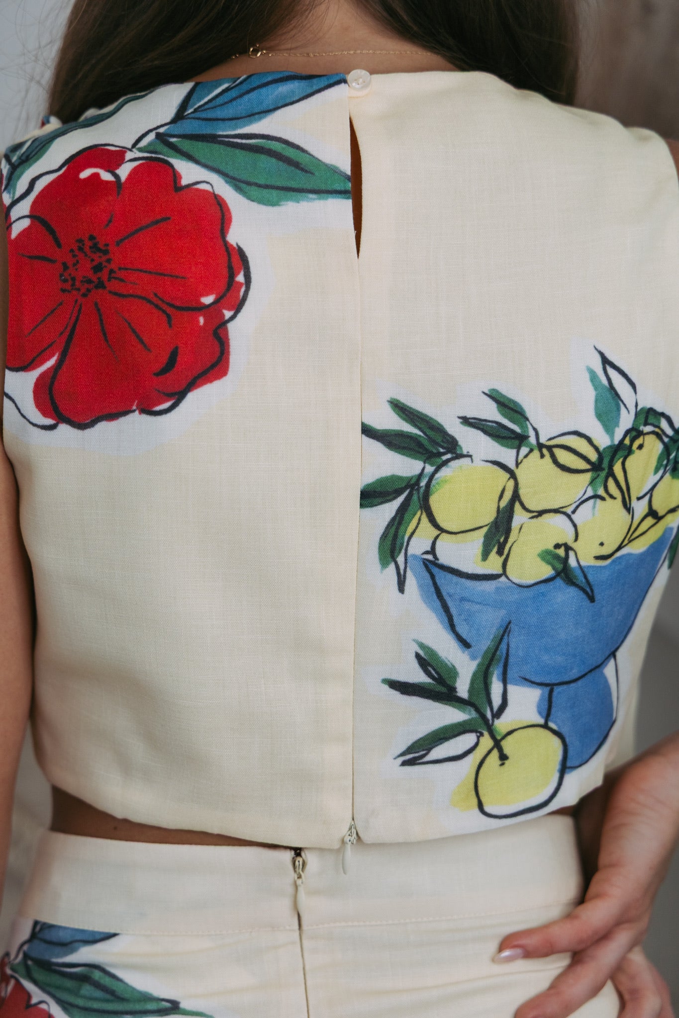 Linen Floral Cropped Top