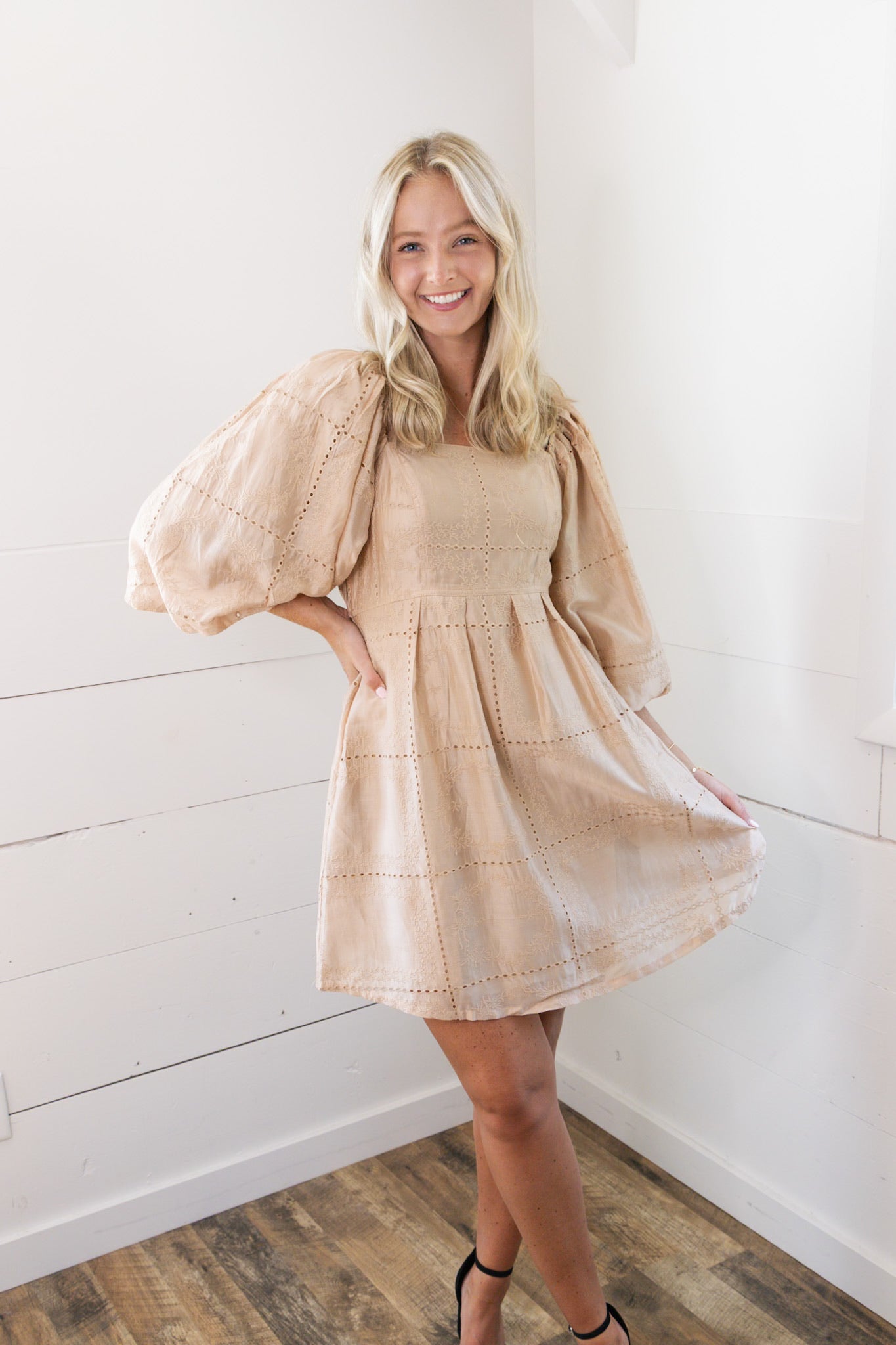 Nellie Eyelet Puff Sleeve Dress