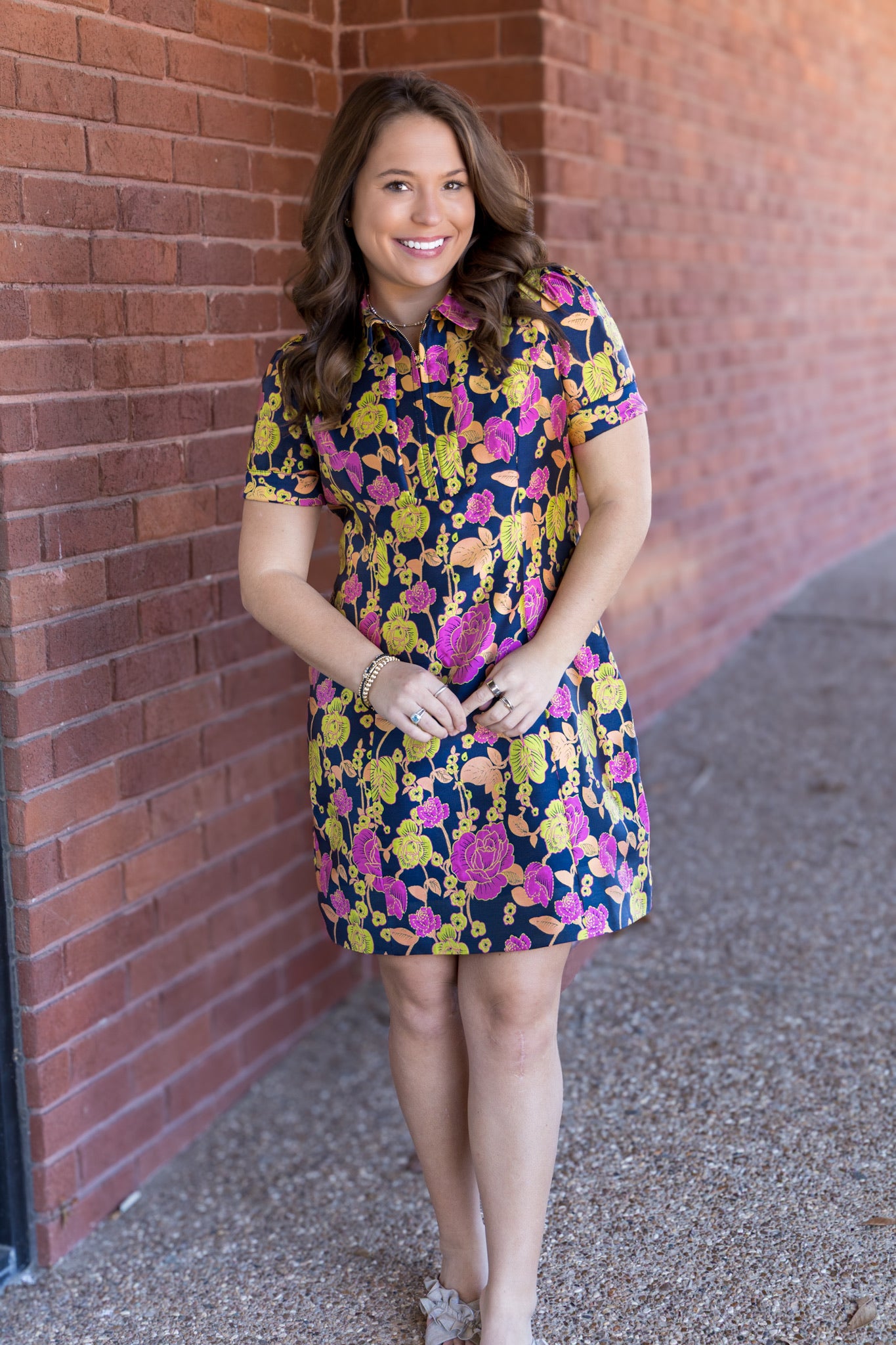 Vibrant Vines Front Zip Fitted Dress