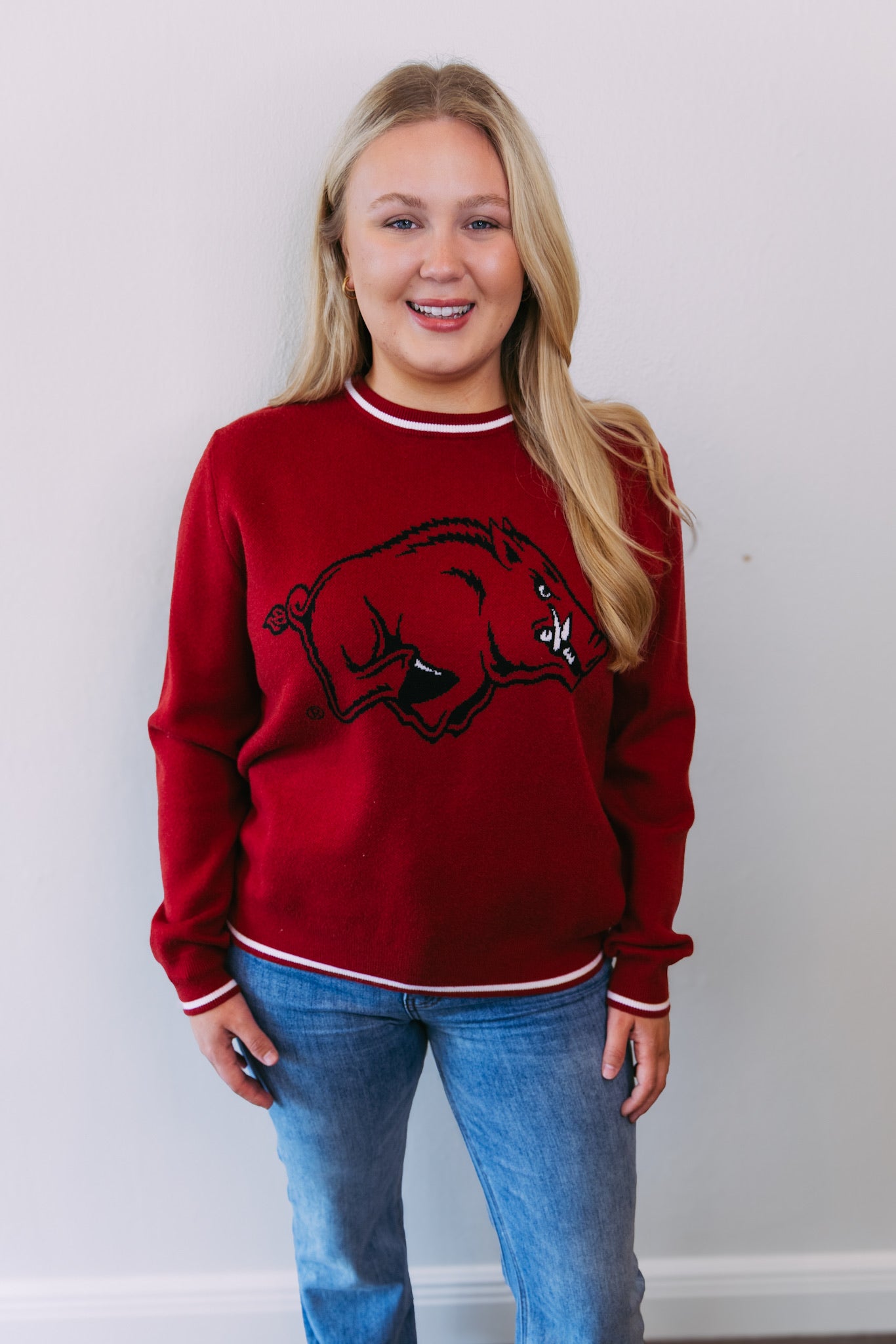 Arkansas Wicks Woven Sweater - Crimson