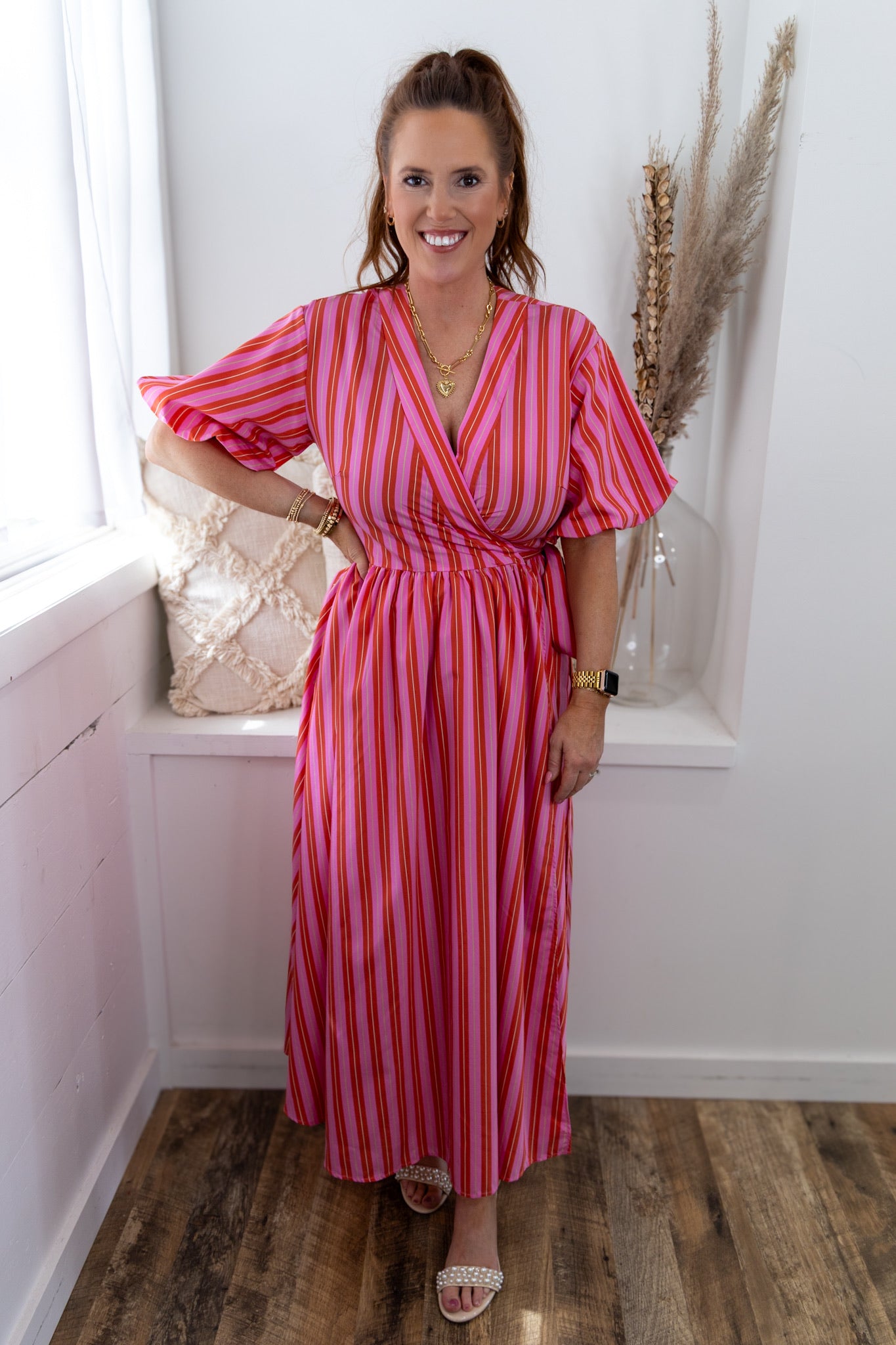 Edmonise Stripe Maxi Wrap Dress - Rose