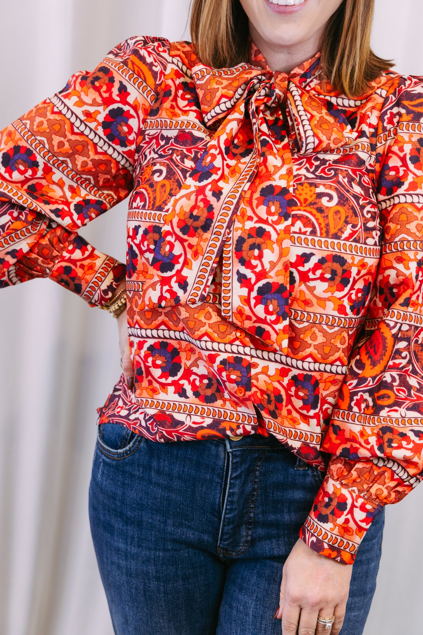 Spice Bazaar Tie Buttons Blouse