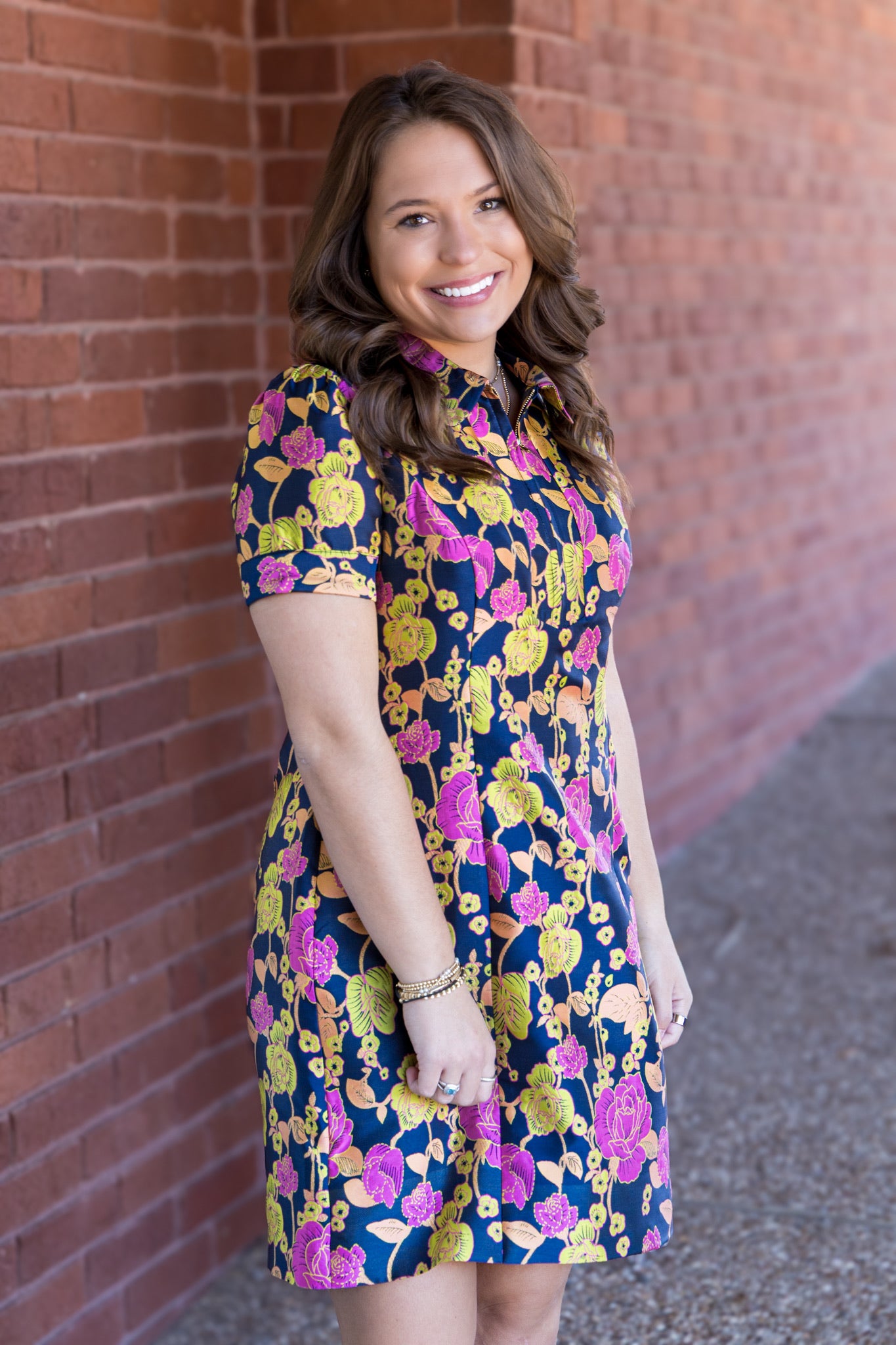 Vibrant Vines Front Zip Fitted Dress